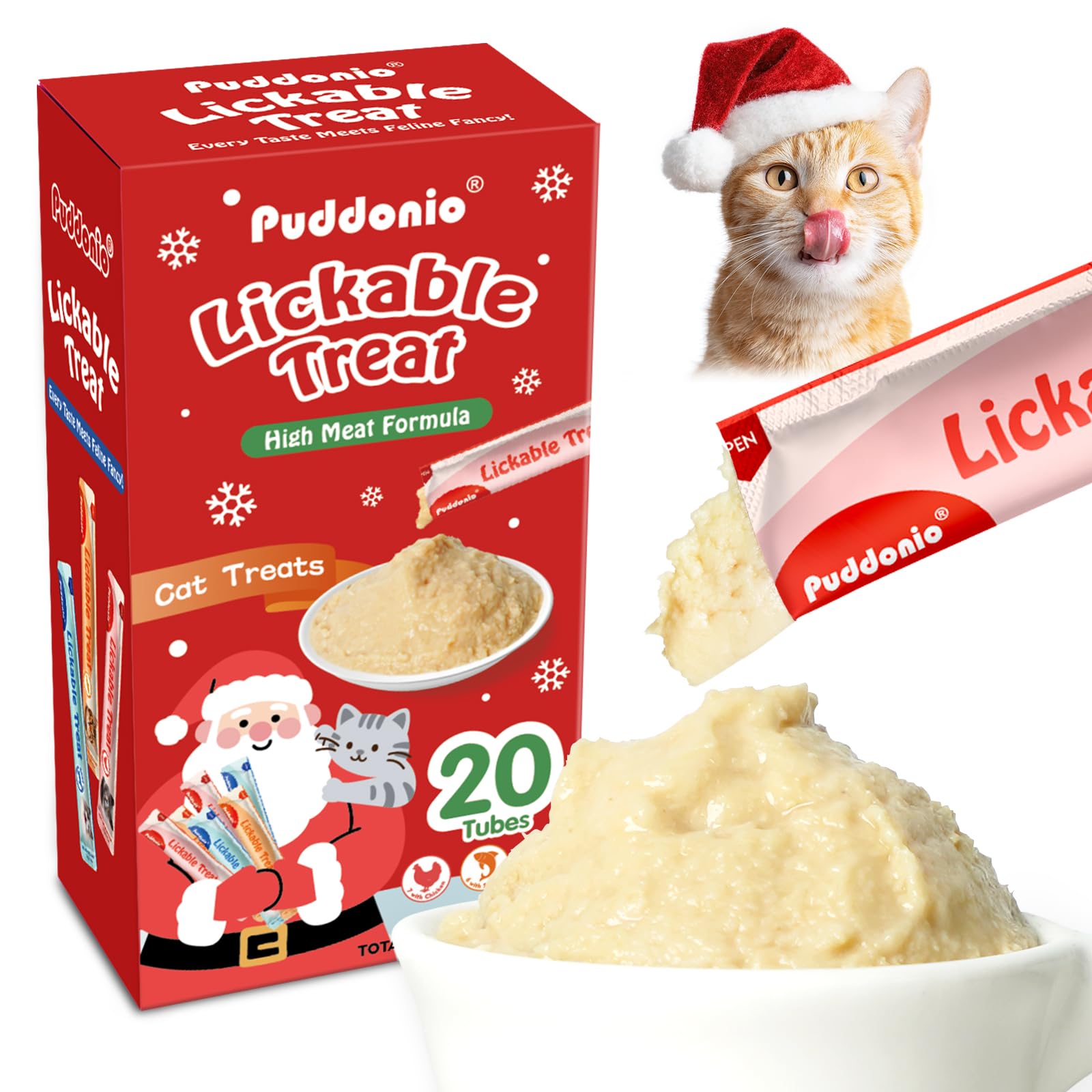 Lickable Cat Treats, High-Meat Wet Puree, Grain & Gum Free, for Cats, All-Natural Protein Snacks, 0.5oz Tubes (Pack of 20)