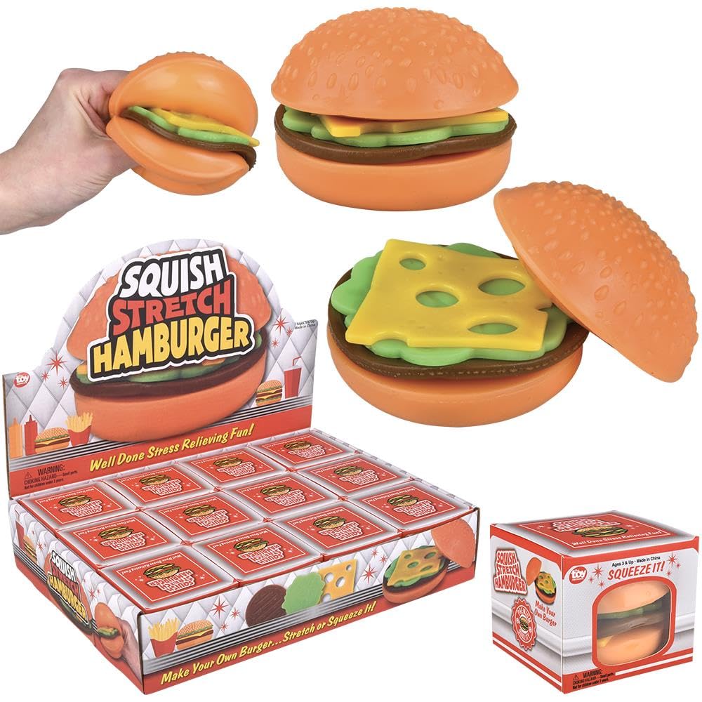 Rhode Island Novelty 3" Squish and Stretch Hamburger (1 Per Order, Style May Vary)