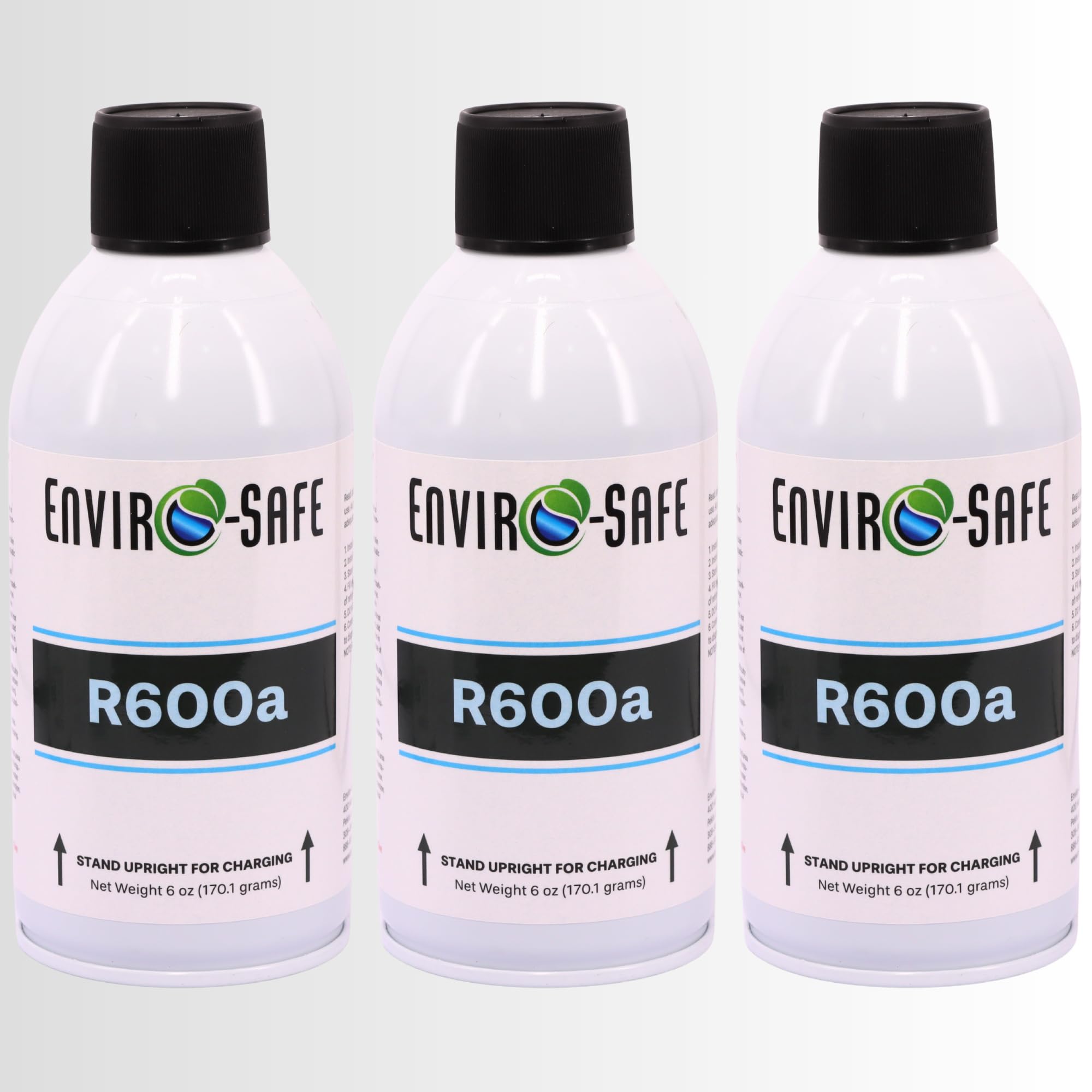 R600a Refrigerant - 6oz Upright Self Sealing Style Top for HVAC & Refrigeration Use | 99.7% Purity | EPA Approved Hydrocarbon (3 Cans Only)