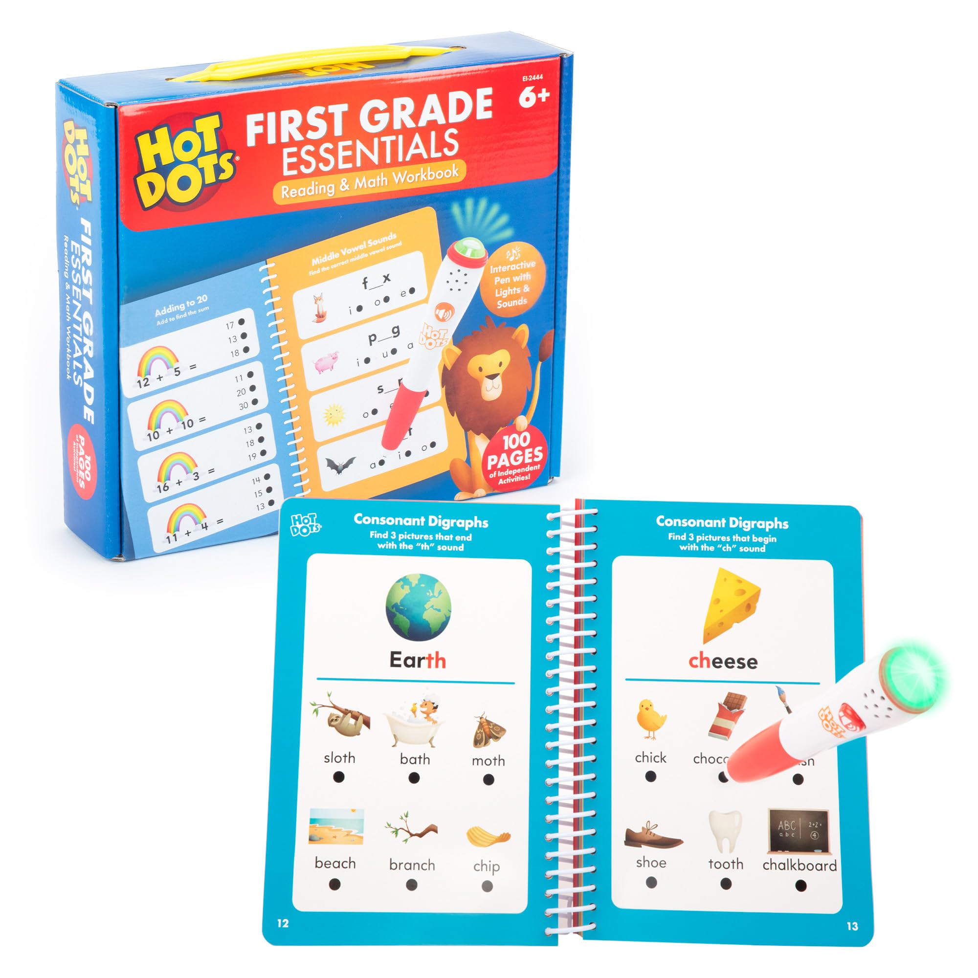 Educational Insights Hot Dots First Grade Essentials: Reading & Math Workbook - 1st Grade Workbooks with Interactive Pen, Homeschool Learning Activities, Build Reading Fluency and Math Skills, Ages 6+