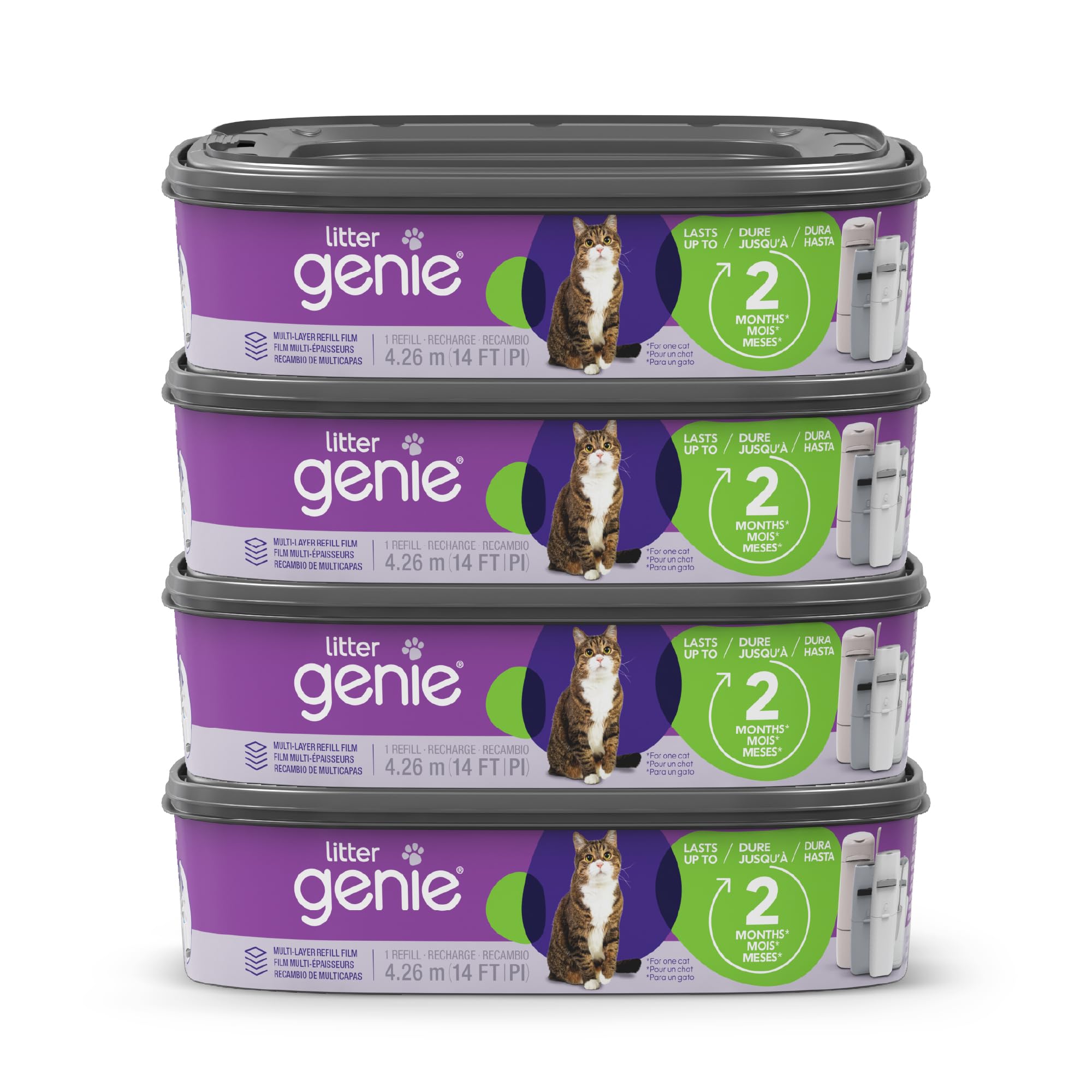 Litter Genie Refill Bags | Standard 4-Pack, 56 total ft | Up to 8 Months of Supply | Ultimate Odor Control Cat Litter Bags