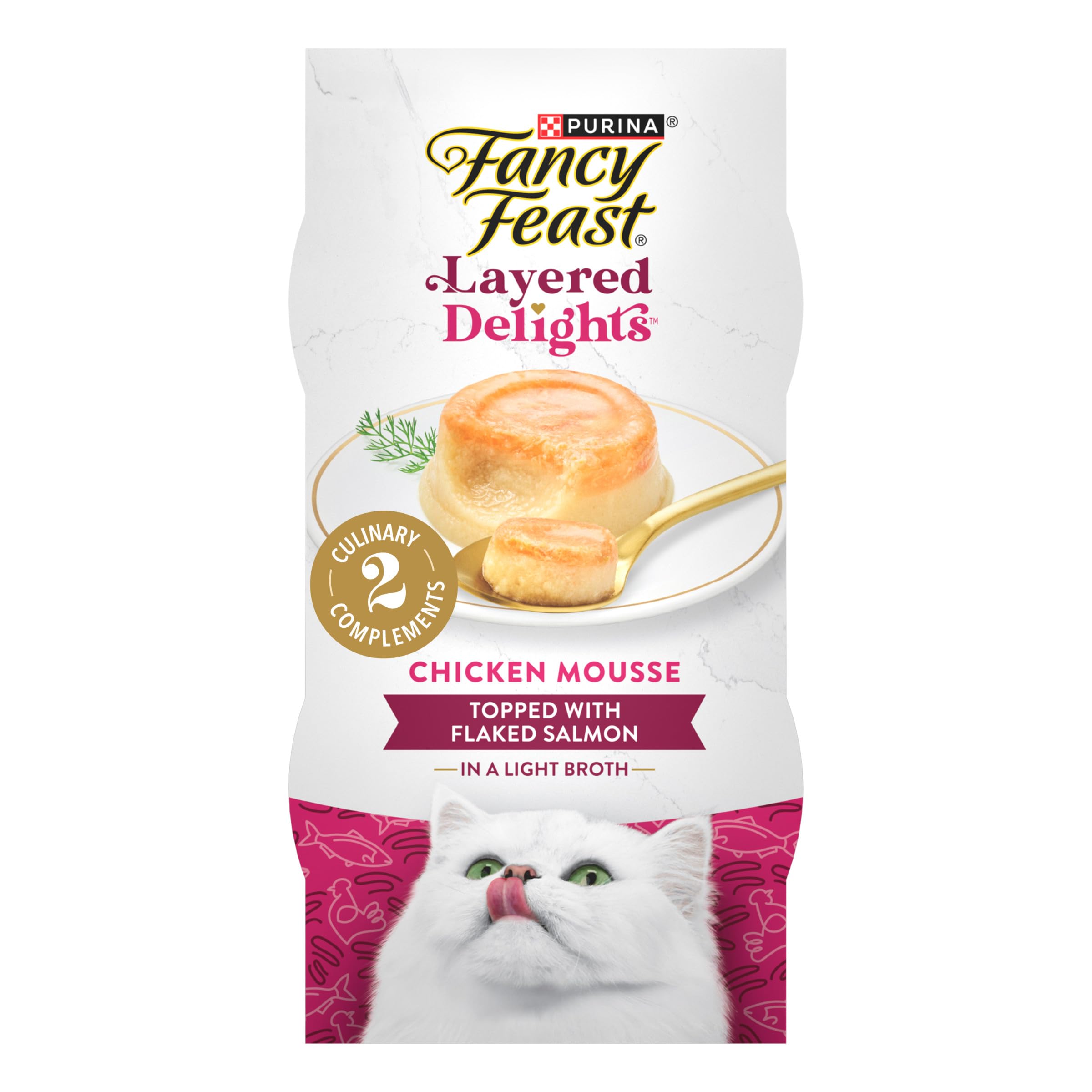 Purina Fancy Feast Layered Delights Chicken Mousse Topped with Flaked Salmon Gourmet Wet Cat Treats - 1.96 oz. (Pack of 8)