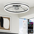 Ceiling Fans with Lights and Remote, 20" Low Profile Ceiling Fan, Dimmable Modern Flush Mount LED Fan Light, 6 Wind Speeds, Black Fandelier Ceiling Fans for Bedroom (Black)