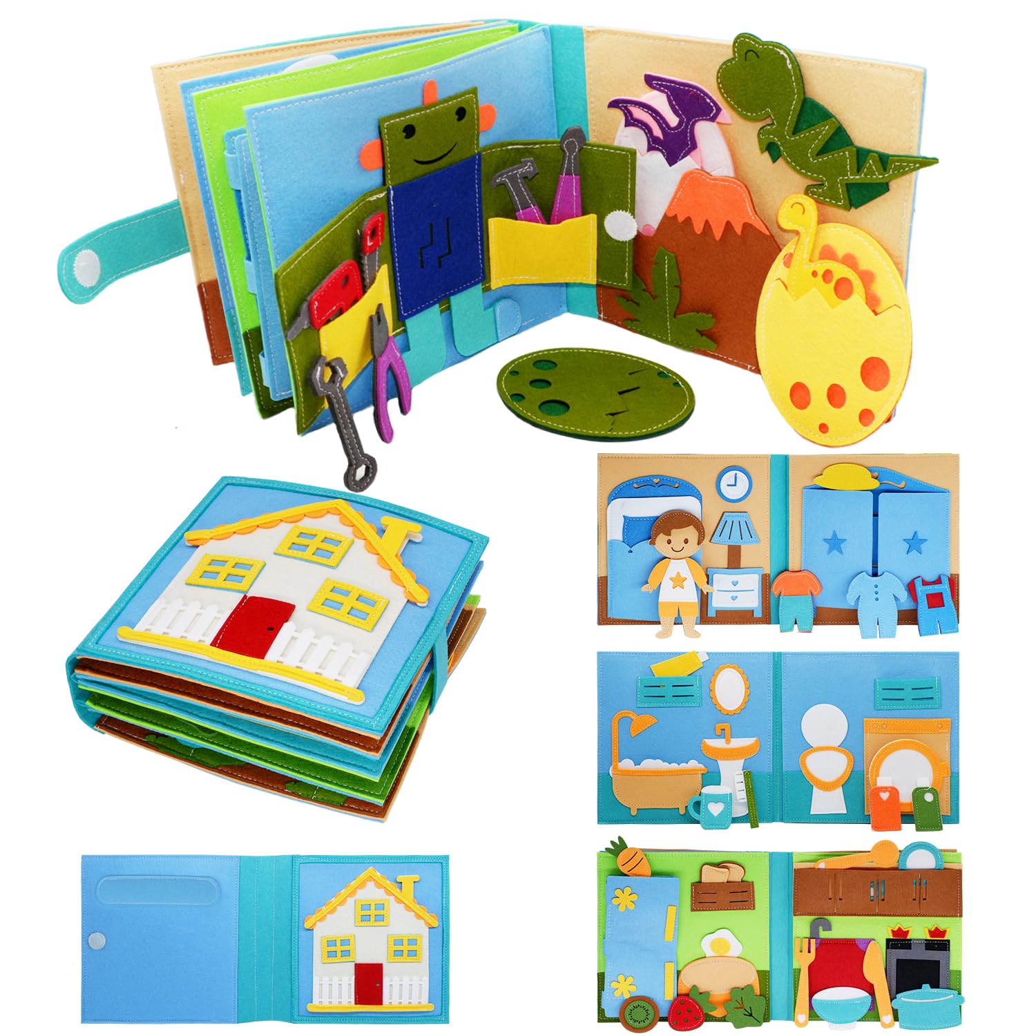 BizyKoady Montessori Felt Busy Book Toddlers Quiet Book Pretend Play Early Learning Educational Travel Toys for Kids Age 2 3 4 5 6 Travel EssentialsLearning Activitie Boys