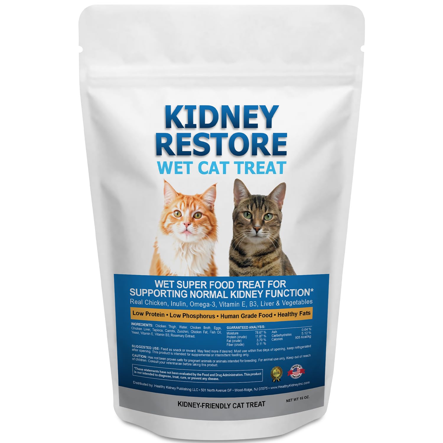 Fresh-Made Kidney Care Wet Cat Treat - Feline Kidney Support Renal Cat Treat - Low Phosphorus & Sodium Support for Cats - Best Feline Food, Feline Renal Support USA Made 16 Ounce