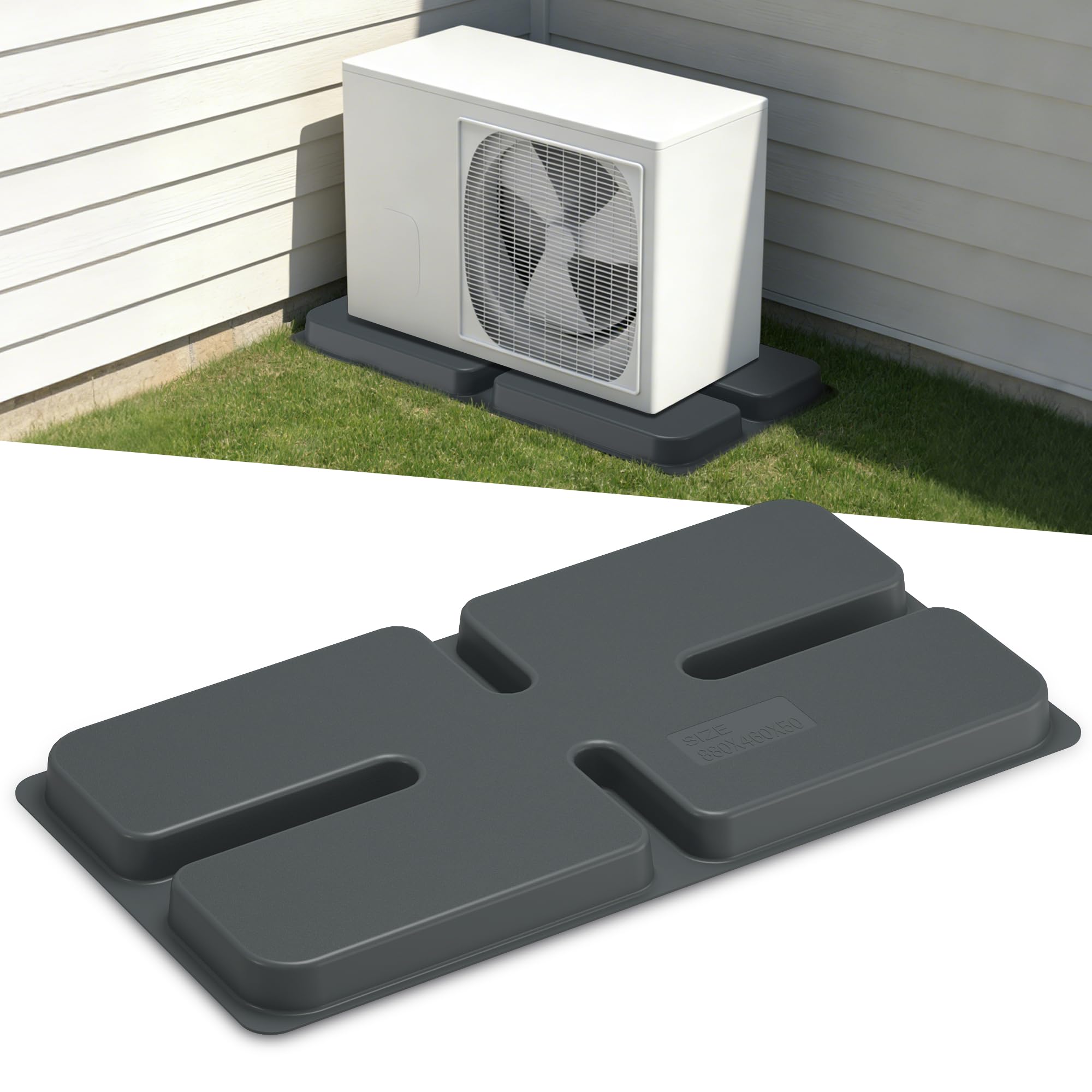 Mini Split Pad for AC Condenser: Ductless Air Conditioner Ground Base Pad Outside, 34.6 x 18.1 x 2 inch Anti Vibration Equipment Pad for Minisplit Heat Pump System HVAC, Max Load 770lbs