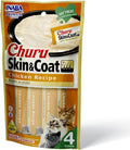 INABA Churu Lickable Purée Natural Cat Treats for Skin and Coat with Omega Oils, Taurine and Vitamin E, 0.5 Ounces Each - Chicken Recipe (4 Tubes)