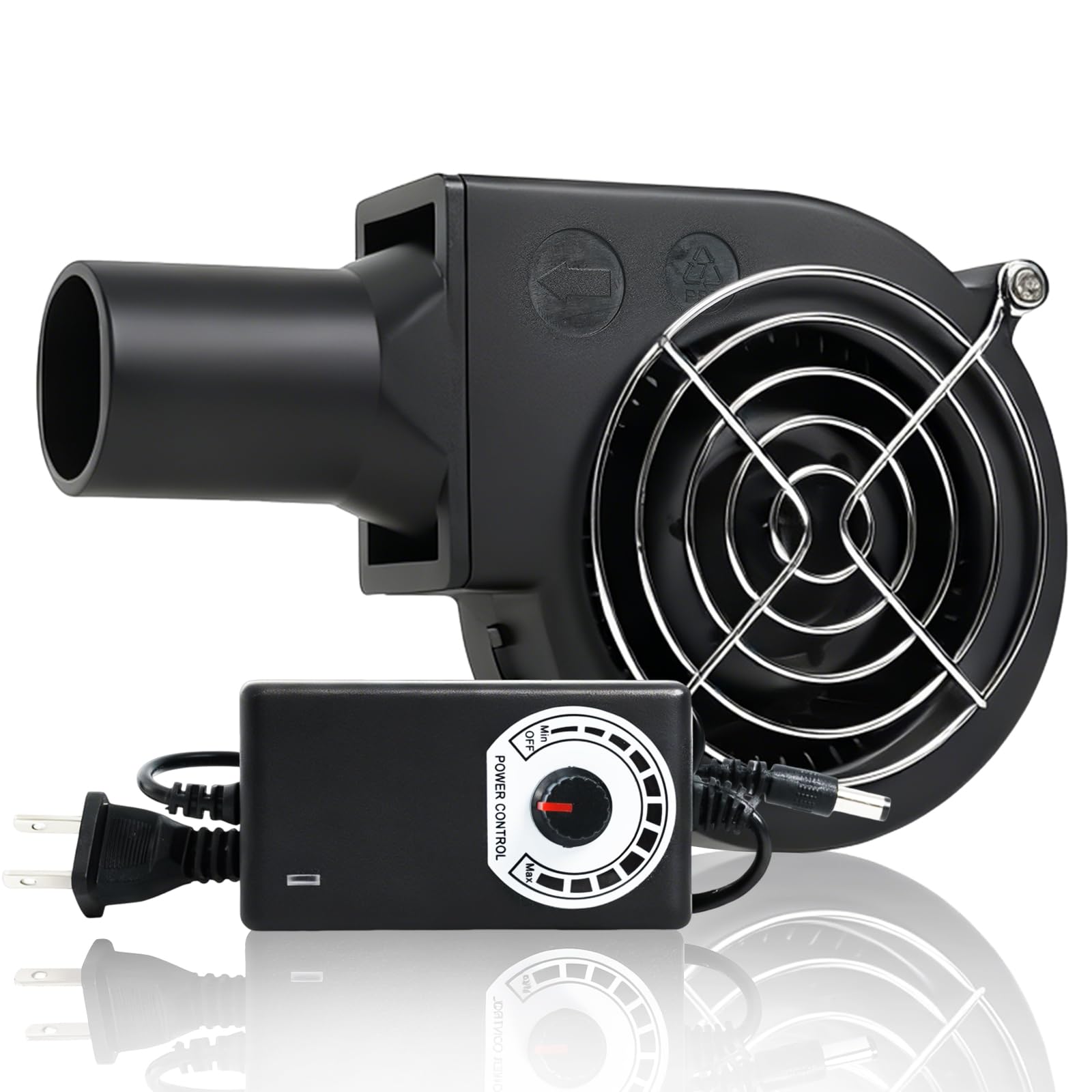KUNRISE BBQ 97mm × 33mm Blower Fan, High Airflow 110V 120V Variable Speed Centrifugal Fan with AC Plug for Camping, Charcoal Ignition, Outdoor Cooking, Fireplace, Bellows or Wood Stove