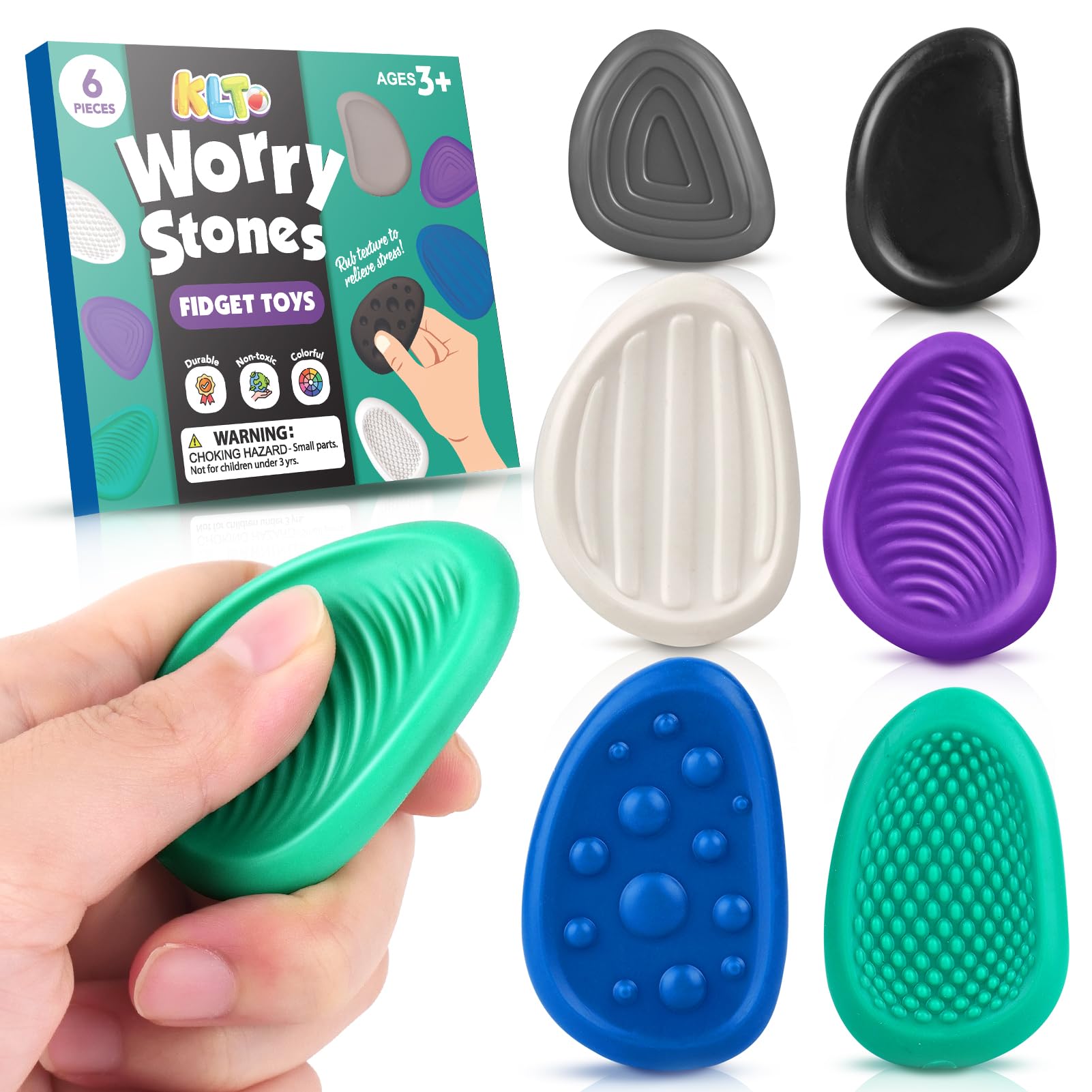 Fidget Toys Adults Sensory Stone: 6 Pack Textured Worry Stone for Autism Kids Calming Down - Fidget Stress Toys for Stress Relief - Small Students Prizes Fidget Toys