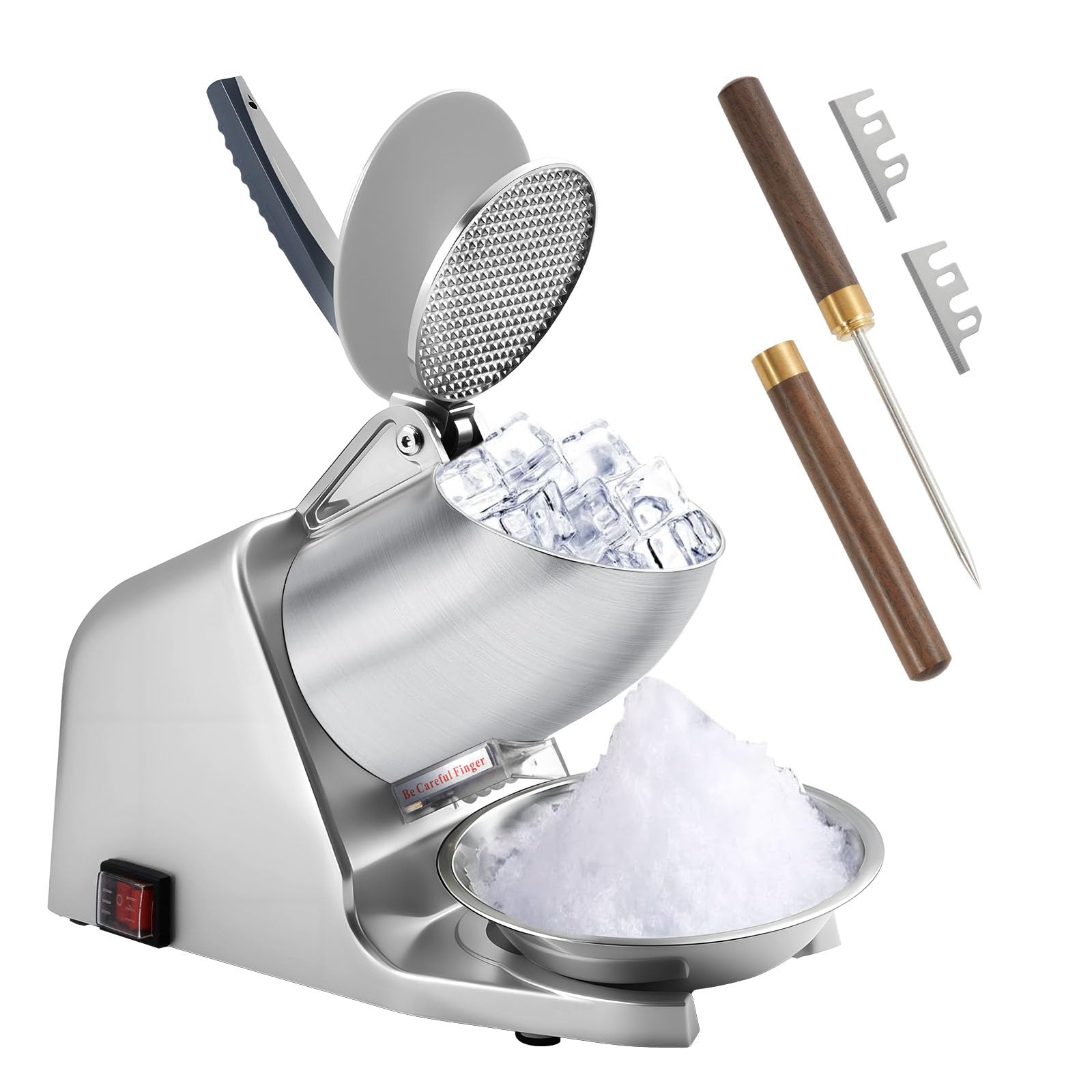 Electric Ice Shaver Machine, 186?lbs/h & Dual Blade, 300W Electric Ice Crusher for Home Use & Commercial, Shaved Ice Machine, Extra Blades & Ice Pick, ETL-Listed, Silver