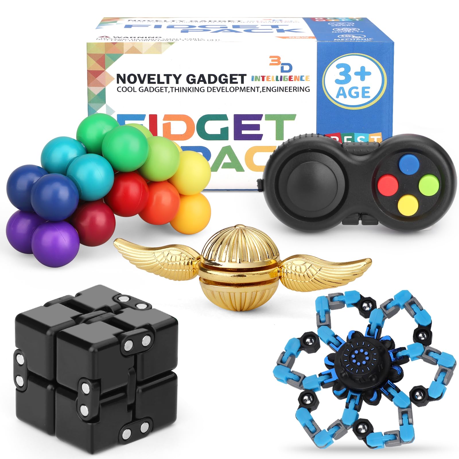 5PCS Sensory Fidget Spinner Toys Pack with Infinity Figette Cube Finger Pad Transformable Gyro Stress Relief Desk Gadgets for Adults Teens, Classroom Anxiety Toys Stocking Stuffer Party Stuffers