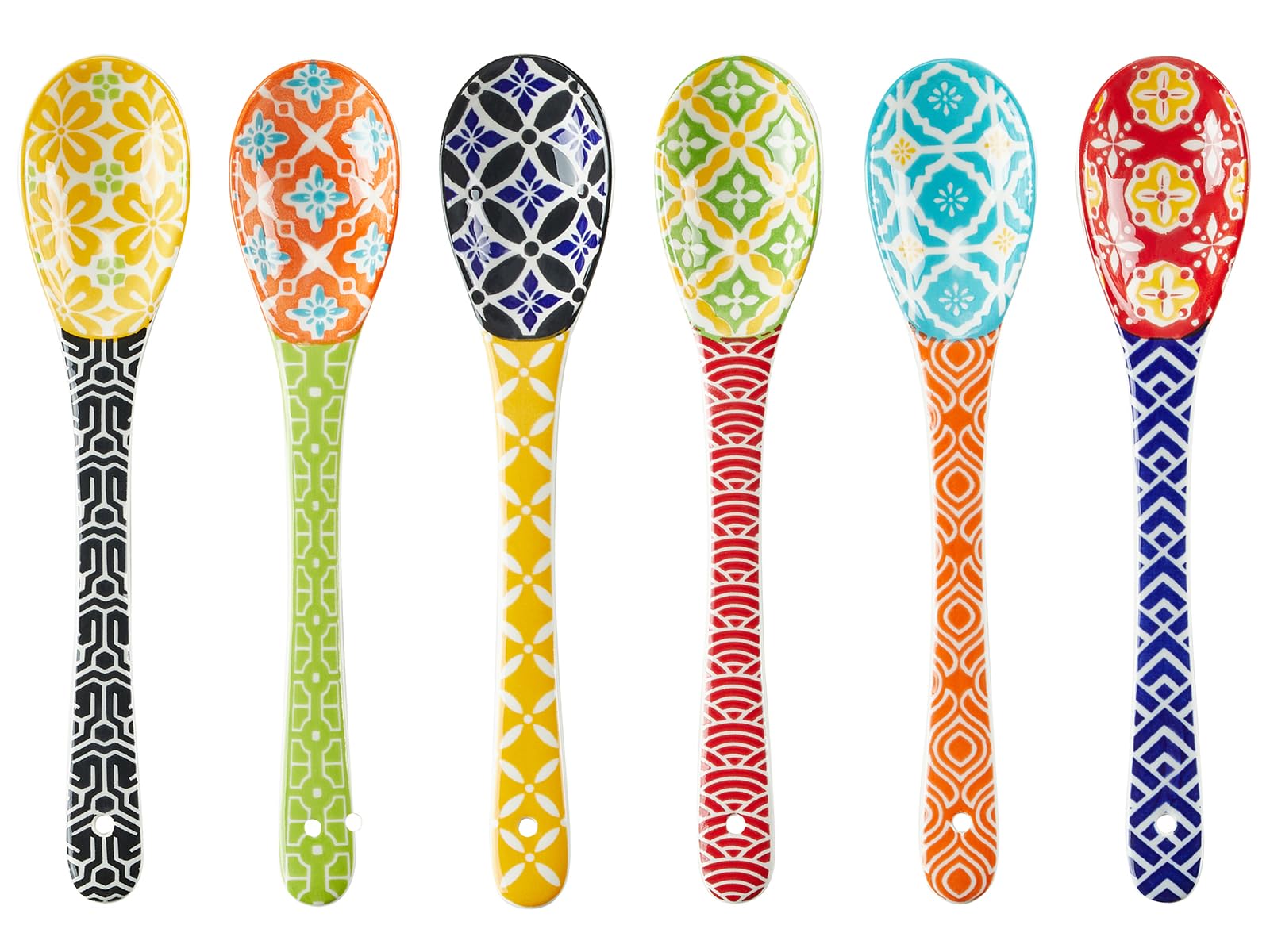Long Handle Spoons, 8.5" Ceramic Serving Spoon for Cereal, Soups, Stews, Ice Cream, Colorful Decorative Spoons, Dishwasher & Microwave Safe, Assorted Colors, Set of 6