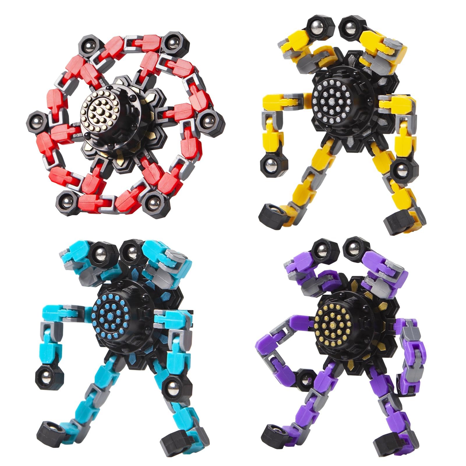 Gokeey Transformable Fidget Spinners Toys 4 Pcs for Kids and Adults Stress Relief Sensory Toys for Boys and Girls Age 8-13 Fingertip Gyros Party Favors Birthday Gifts for Teens Road Trip Travel Toy