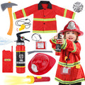Fireman Costume for Kids, 10 Pcs Firefighter Costume with Toy Accessories Set, Fireman Role Play Outfit Toys, Kids Firefighter Dress Up Clothes, Halloween for Boys Toddlers Ages 3 4 5 6 7