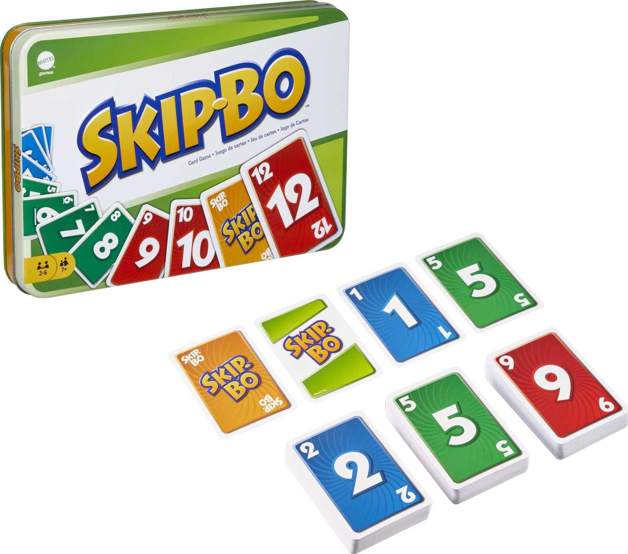 Mattel Games Skip Bo Card Game in Decorative Tin with 162 Cards, Sequencing Family Game for 2 to 6 Players, Kids Gift for Ages 7 Years & Older (Amazon Exclusive)