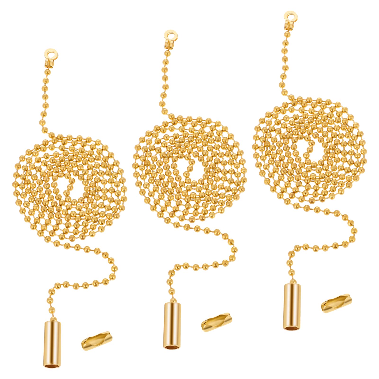Hariendny 3 Pack Pull Chain String Extension Gold Ceiling Fan Pull Chain Stainless Steel Switch Chain Extender Beaded Ball Light Pulls Extension Chains with Connector(1 Meter Length)