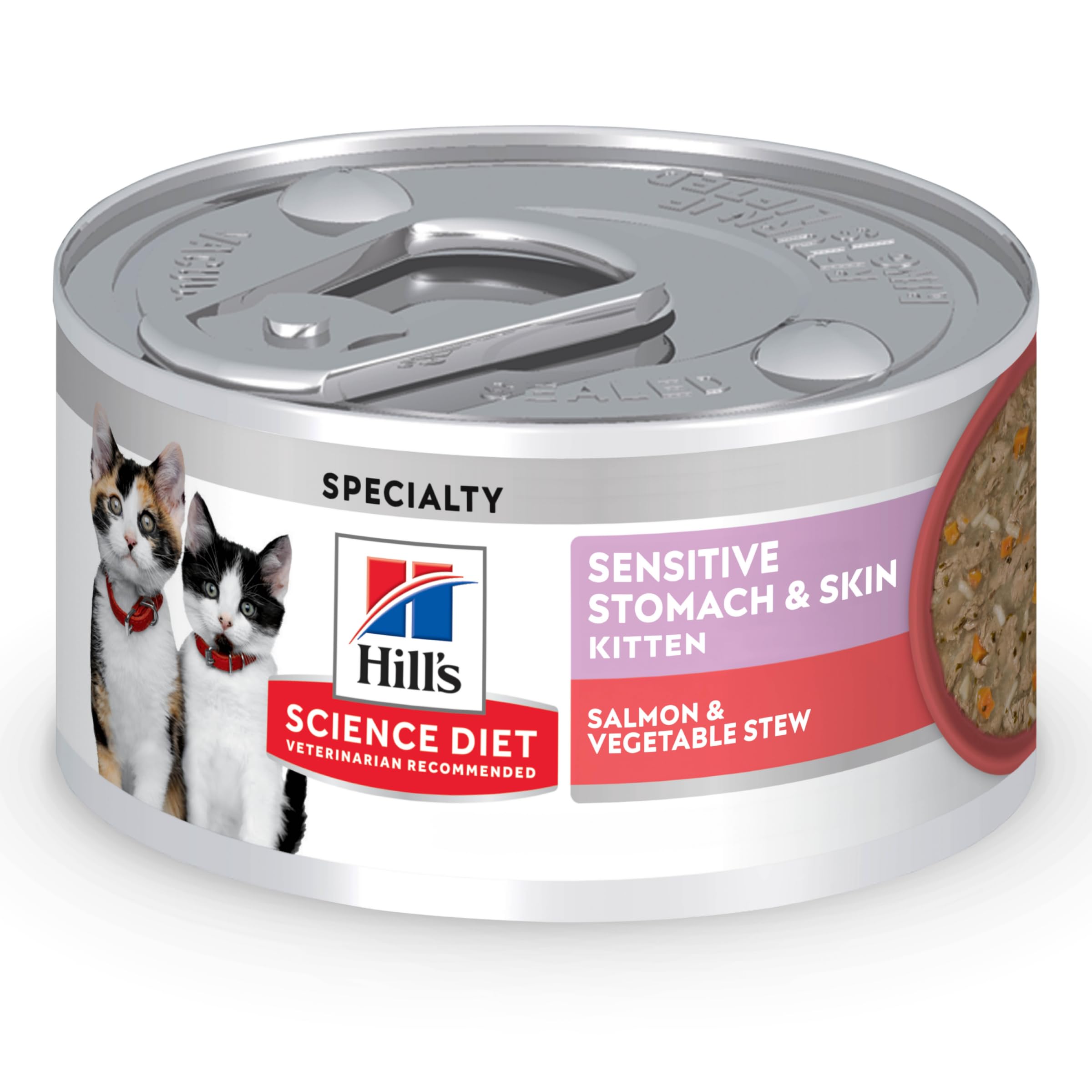 Hill's Science Diet Kitten Sensitive Stomach & Skin Wet Cat Food, Salmon & Vegetable, 2.8 oz. Cans, 24-Pack
