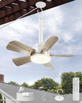 NWOP 20 Inch Plug-In Outdoor Ceiling Fan with Light and Remote, Waterproof Wet Rated Mini Ceiling Fan for Small Spaces, 5 Blade Quiet Compact Ceiling Fan for Patio Balcony Gazebo Porch, Platinum