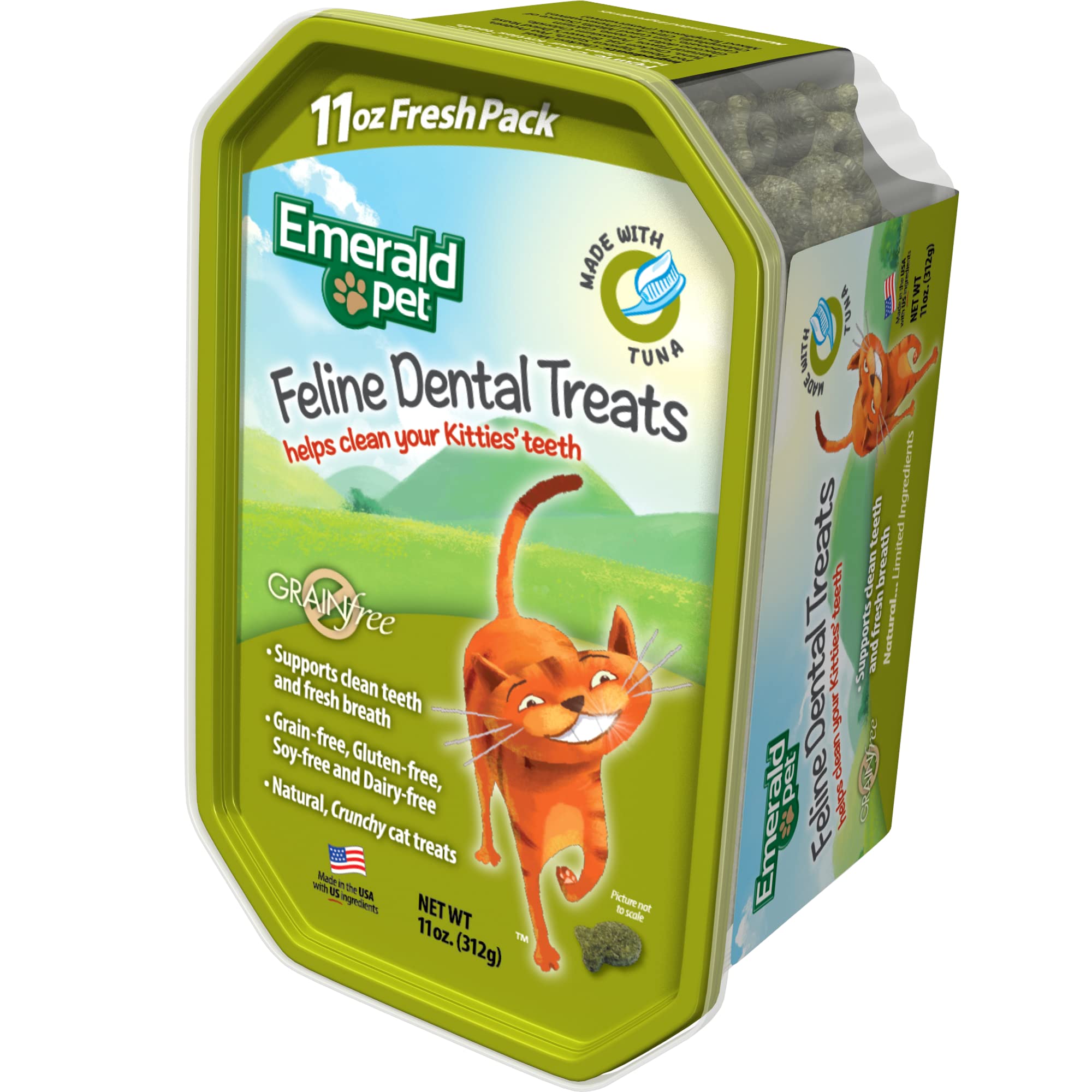 Feline Dental Treats — Tasty and Crunchy Cat Dental Treats Grain Free — Natural Dental Treats to Clean Cat Teeth, Freshen Cat Breath, and Reduce Plaque and Tartar Buildup — Tuna Treats, 11 oz