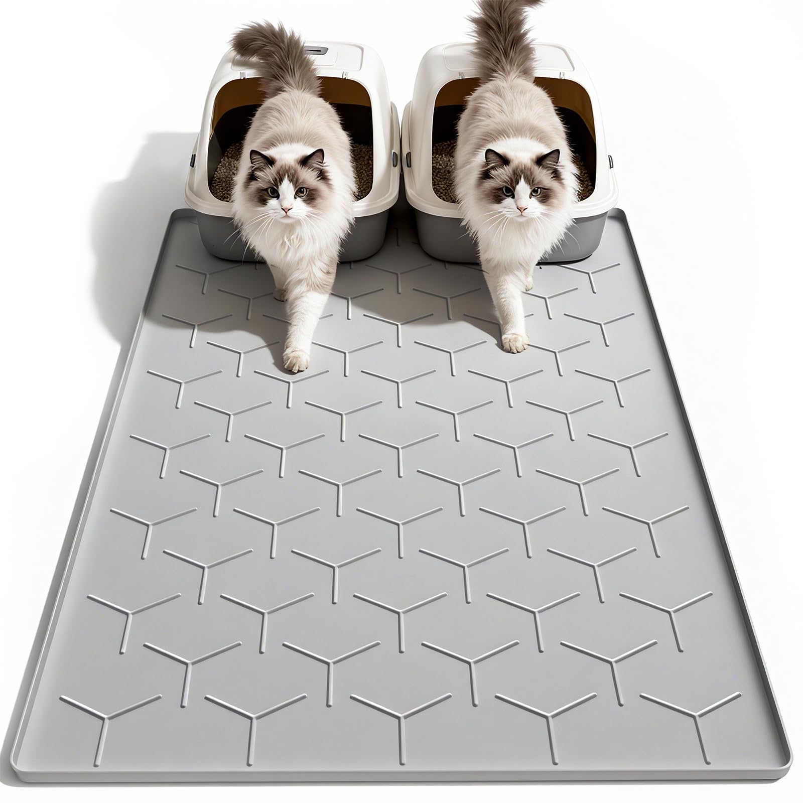 Garoopion Cat Litter Box Mat, Large 40" X 28" Litter Trapping Mat for Cats, Waterproof Silicone Pad for Floor, Gray