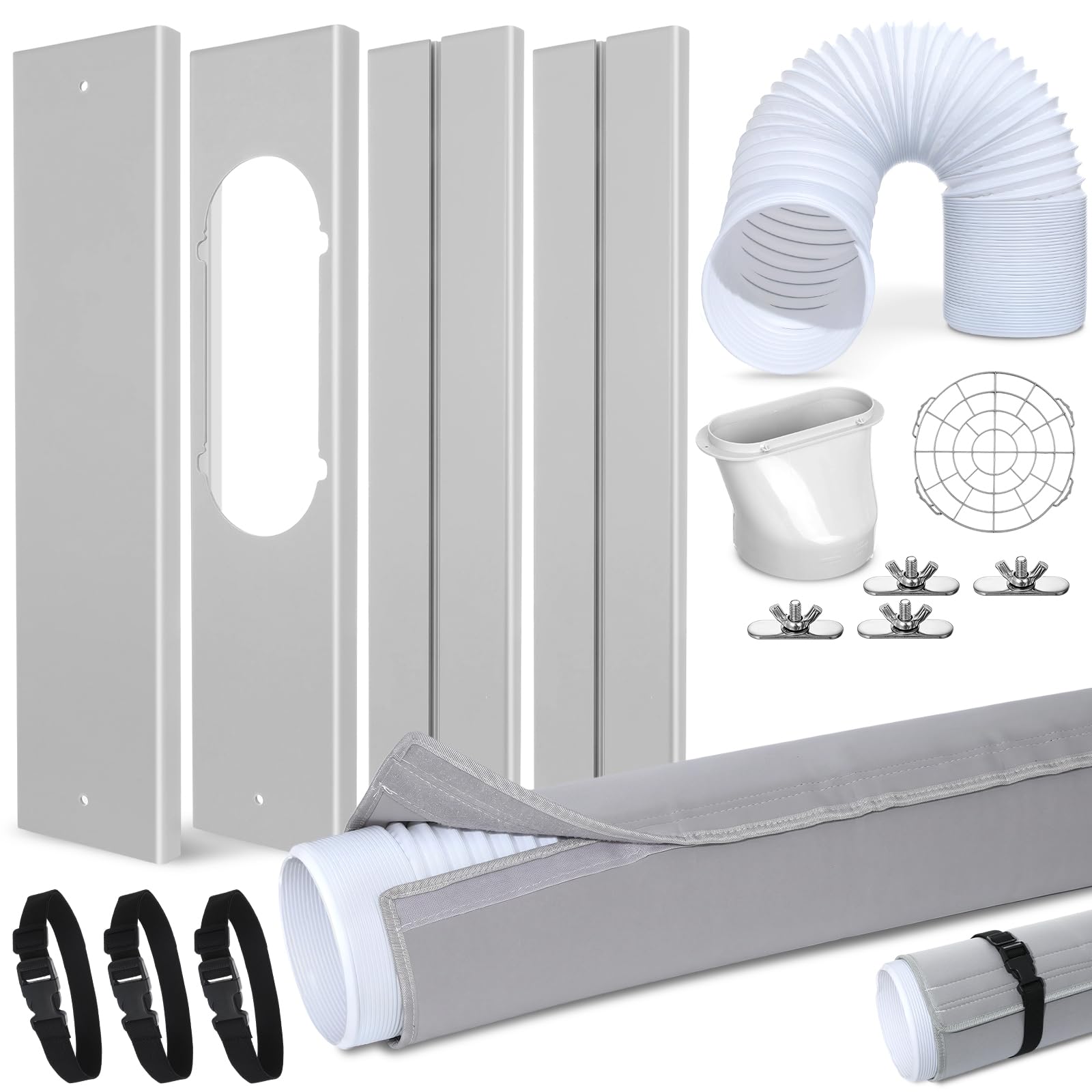 Portable Air Conditioner Window Unit Kit with Hose Universal Adjustable Seal Plate Vent Kit AC Hose Insulation Sleeve Fit 5.9" Diameter Sliding AC Vent Kit for Vertical/Horizontal Window