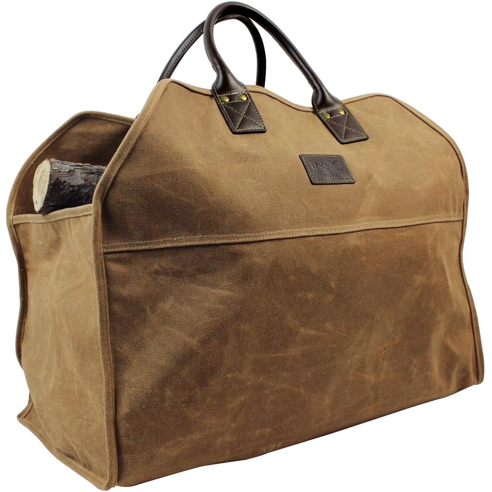 INNO STAGE Heavy Duty Wax Canvas Log Carrier Tote, Large Fire Wood Bag, Durable Firewood Holder, Canvas Shopping Bags, Fireplace Wood Stove Accessories Storage Bag for Fire Pit for Camping (Khaki)