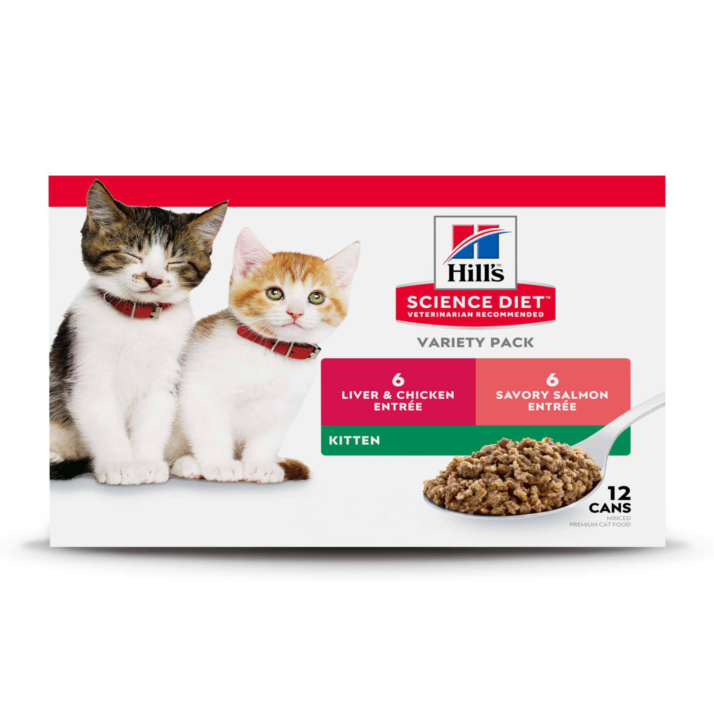 Hill's Science Diet Kitten Wet Cat Food Variety Pack, Liver & Chicken, Salmon Minced, 2.9 oz. Cans, 12-Pack