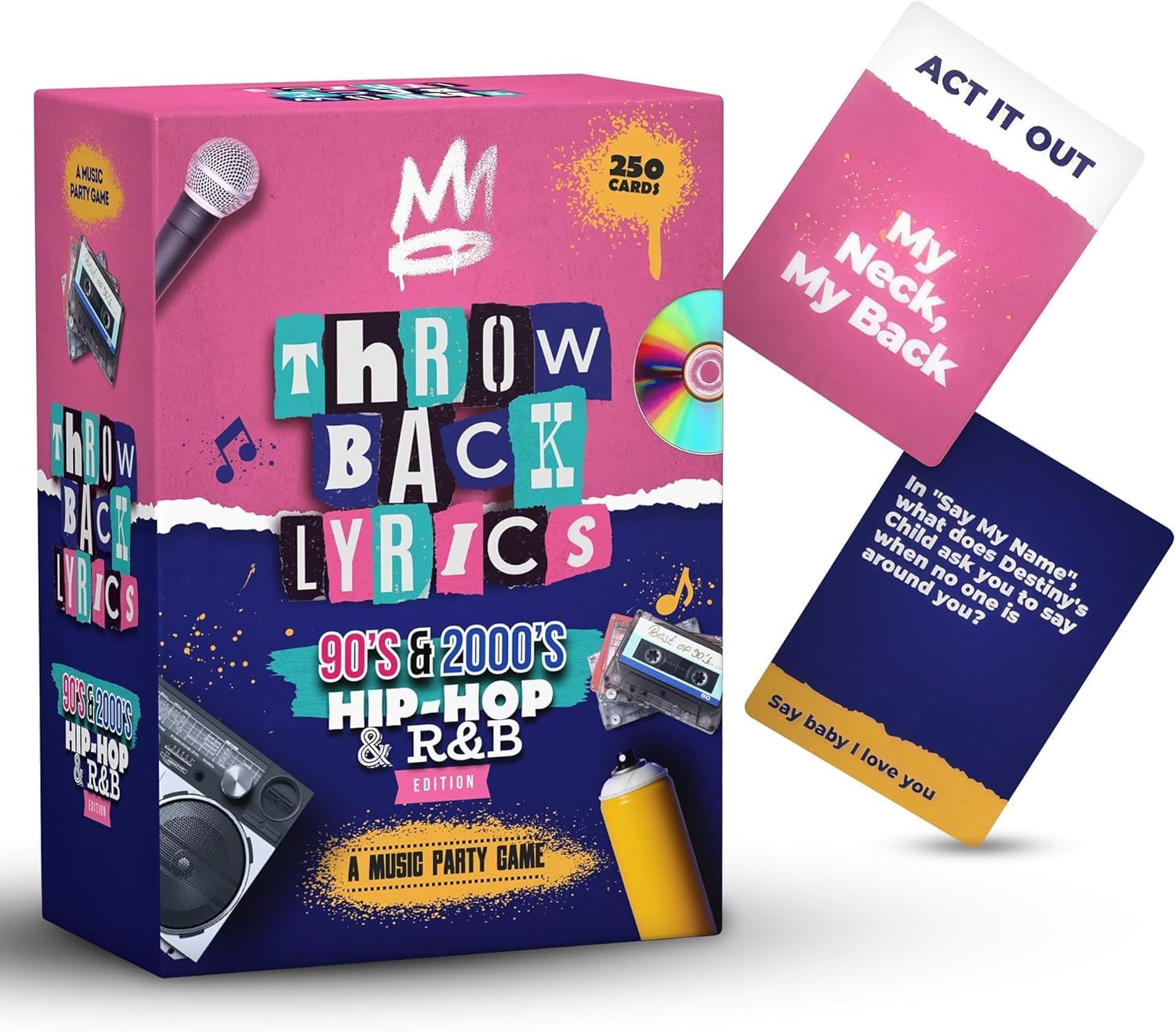 Throwback Lyrics 90s & 2000s Hip-Hop & R&B Finish The Lyrics Game & Charades | 250 Cards Includes Stickers & Playlist | Adult Party Game for Galentines, Birthdays, Date Night & Gifts