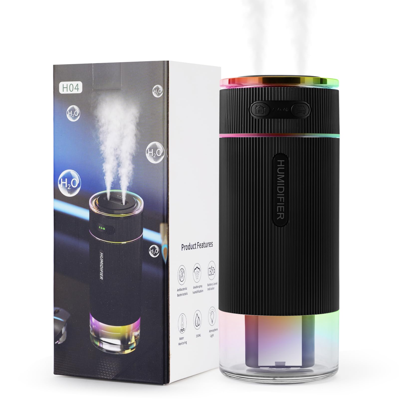 Portable Small Humidifiers for Travel, Mini Air Ultrasonic Humidifier with Filter Element - Cool Mist, Whisper Quiet, Nightlight, 350ML Tank, Car Modes, Perfect for Baby, Bedroom, Hotel, Desk, Plants