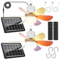 2 Set Solar Powered Ceiling Fan with Light, 17.7 in Outdoor Portable Hanging Fan Light with Remote, 3 Speeds, 3 Lightings, Powered by 5100mah Battery for Patio Gazebo Tent (Colorful)