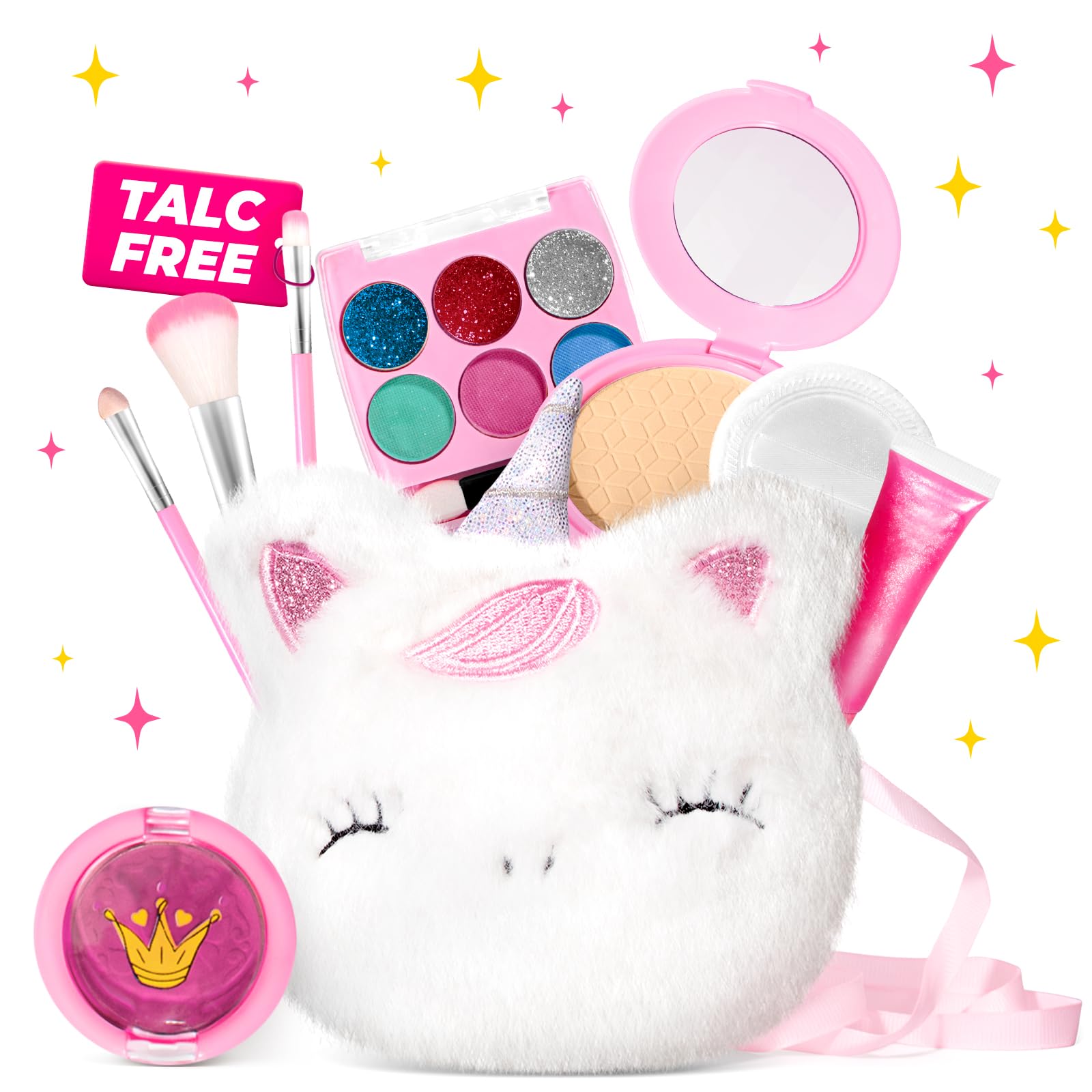 ULOVEME Talc Free Safe Makeup for Girls 4-6 with Small Coin Purse(5.5x5.25in) -My First Makeup Set - Hypoallergenic, Washable, Real, Non Toxic- Princess Dress Up Toys (White Umicorn v2)