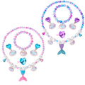 2 Sets Mermaid Jewelry Set for Girls, Princess Accessories for Dress-up, Birthday Party & Costume Play Mermaid Necklace, Bracelet, Ring & Earrings for Girls Age 3-8