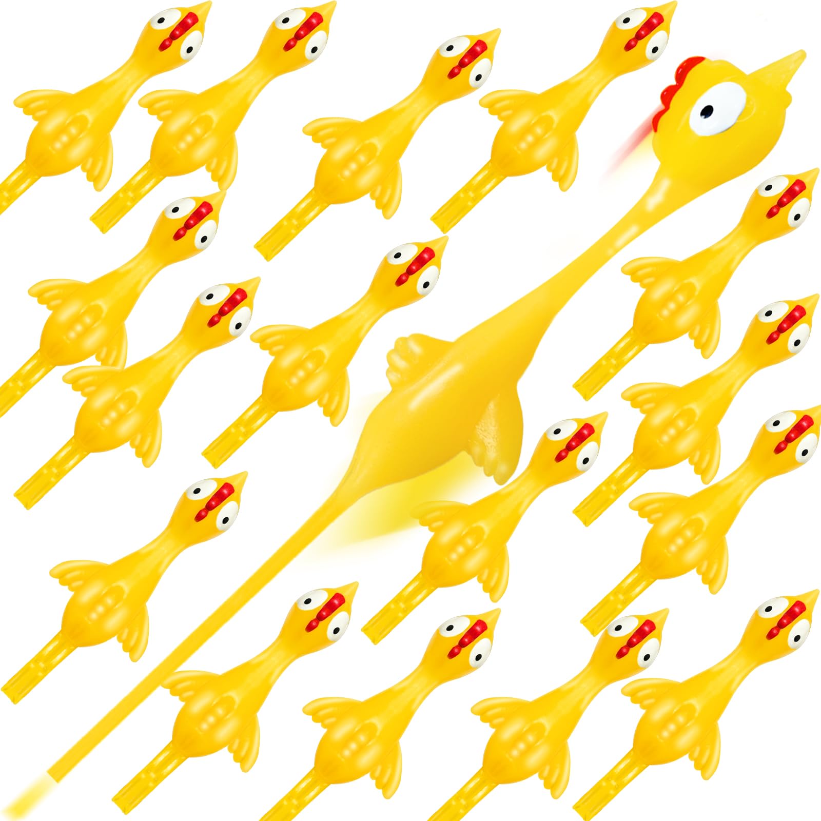 16Pack Finger Slingshot Chicken Rubber,Flying Stretchy Flick Stretchable Chickens Fingers for Gag Gift Birthday Christmas Halloween Party Favors Supplies Yellow