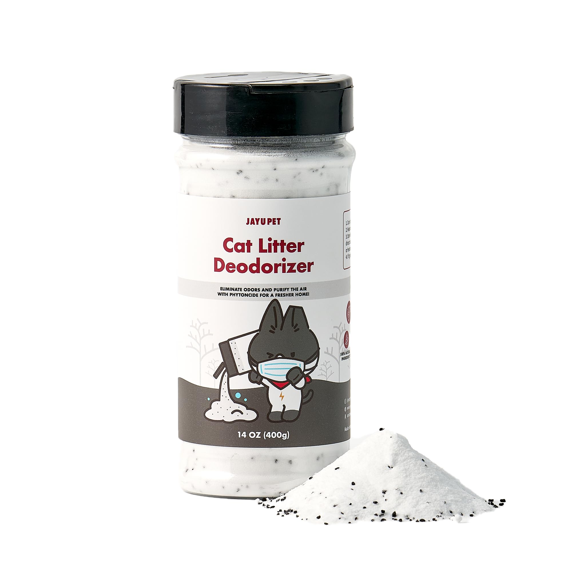 JAYU PET Cat Litter Deodorizer 14oz (400g) | Litter Box Odor Remover Eliminator, Charcoal & Baking Soda, Controls Cat & Kitten Litter Smells, Fresh Phytoncide Scent