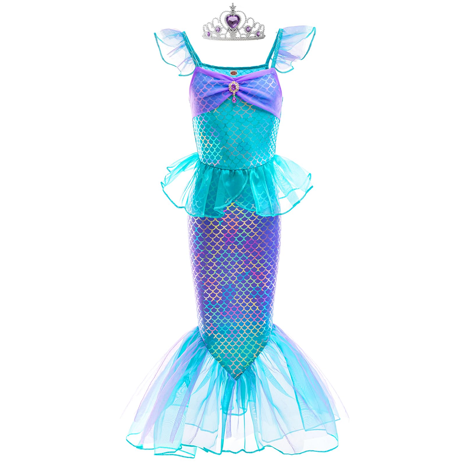 Mermaid Dress, Mermaid Tail Costume Little Girls Princess Dress up with Crown for Girl 3-8 Gift