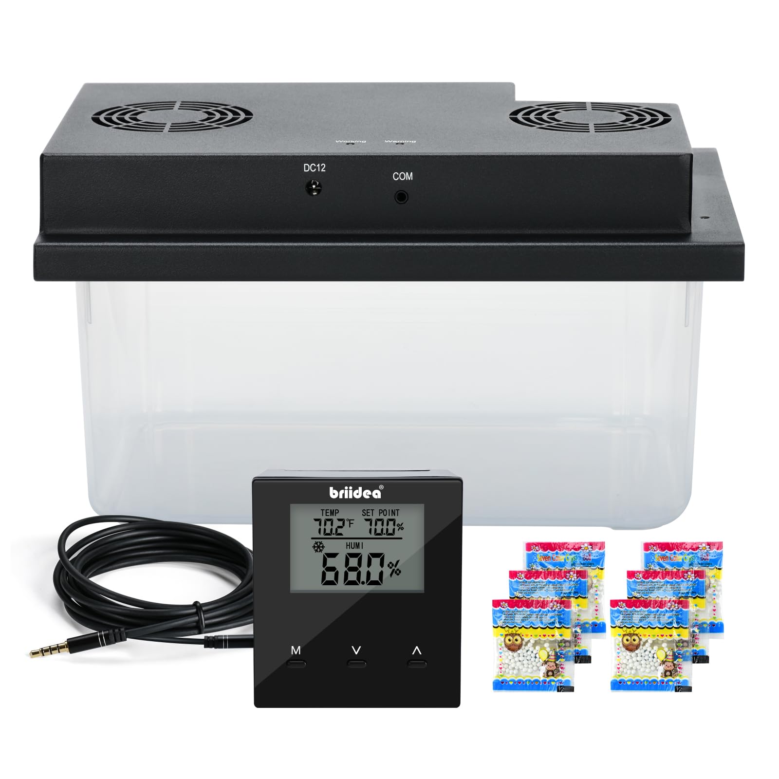 Briidea Electric Humidifiers for Cabinet (10-50 Cubic Ft.), 30% RH~80% RH Humidity Setting Values, Perfect Monitoring Temperature and Humidity, 12V Adapter Power Supply