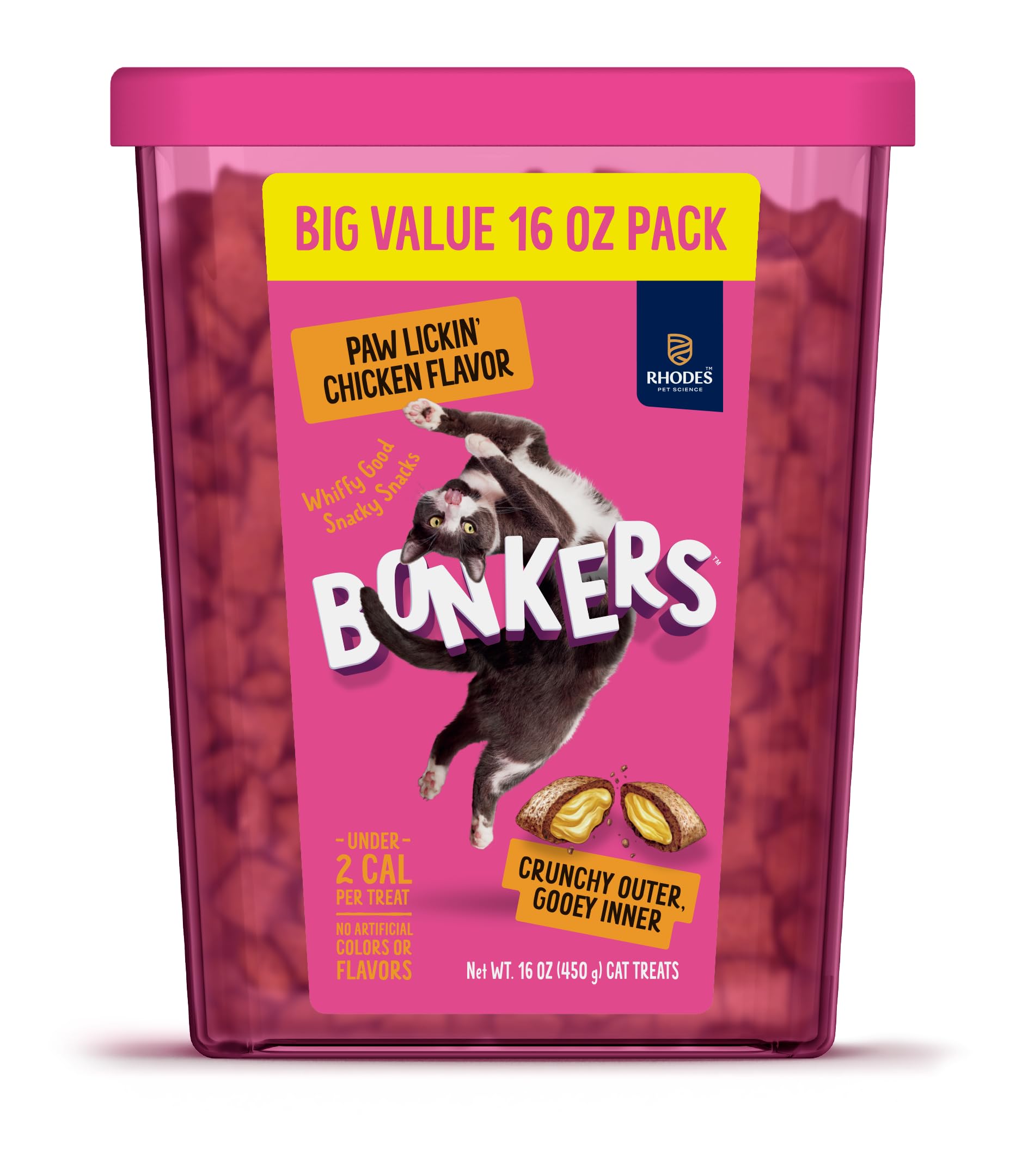 GYCO Bonkerrs Crunchy and Soft Cat Treats Paw Lickin Chicken Flavor 16 oz. Free from Artificial Colors and Flavors, Wheat & Soy.
