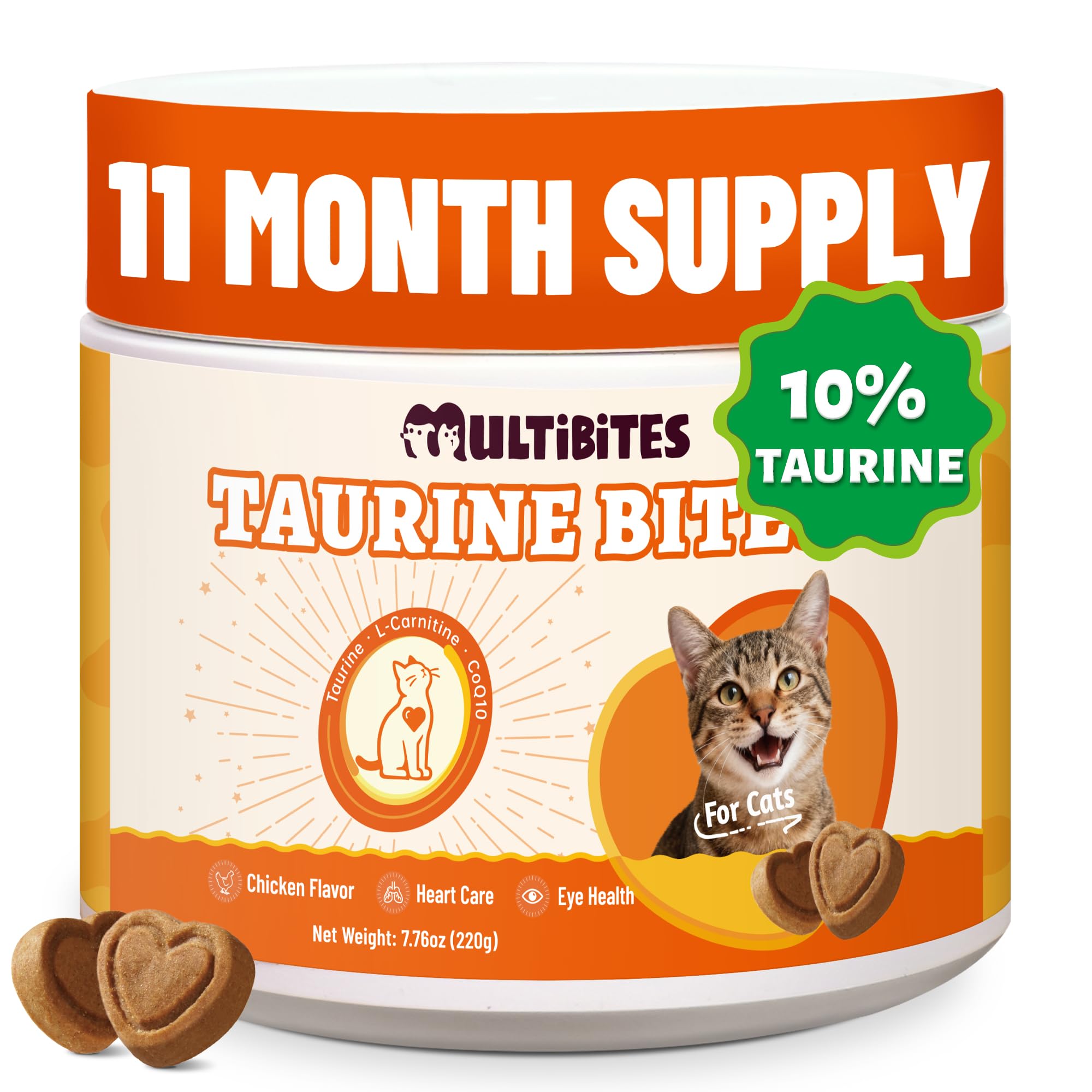 330 Bites Taurine for Cats for Heart & Eye Health – with Omega-3, CoQ10, Lutein and Vitamins for Cats – Natural Antioxidant Support for Kittens, Adult & Senior Cats 7.76 oz