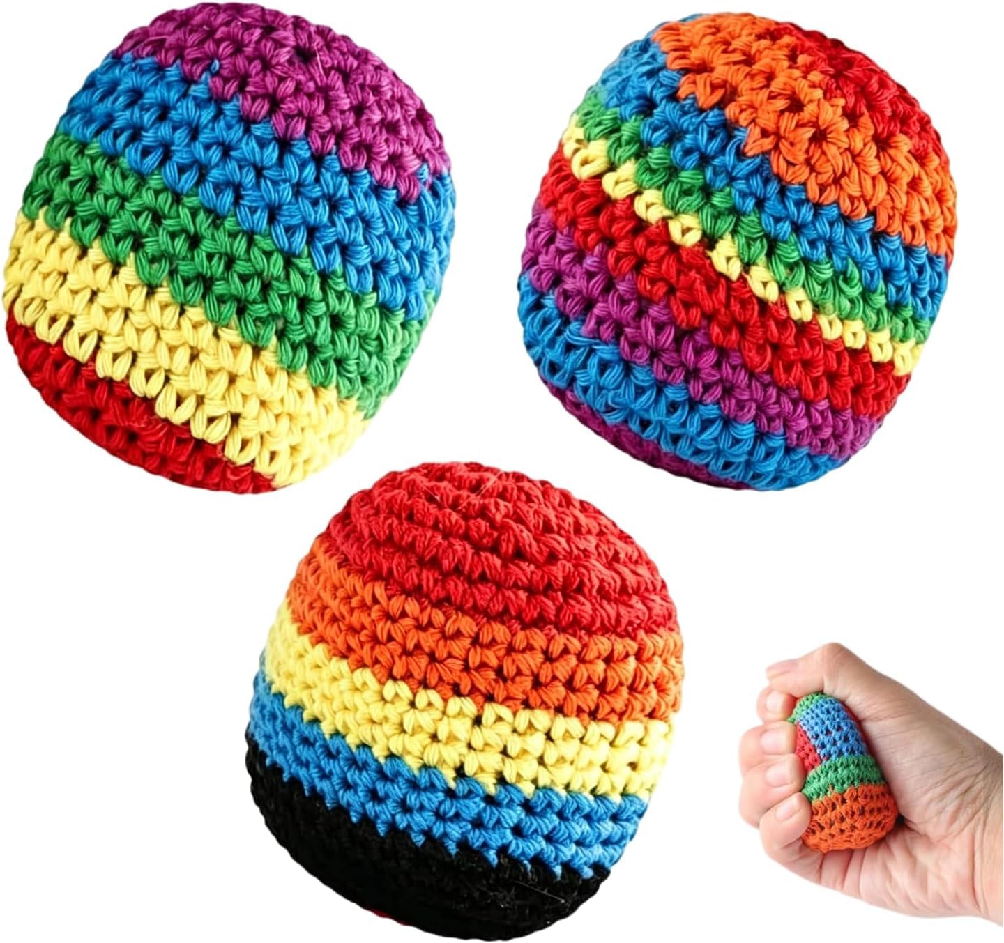 Hand-Made Knitted Footbag, 2026 Upgraded Assorted Foot Bag Crochet Footbag for Adults, Juggling Balls for Beginners, Multicolored Geometric Pattern (Random Color)