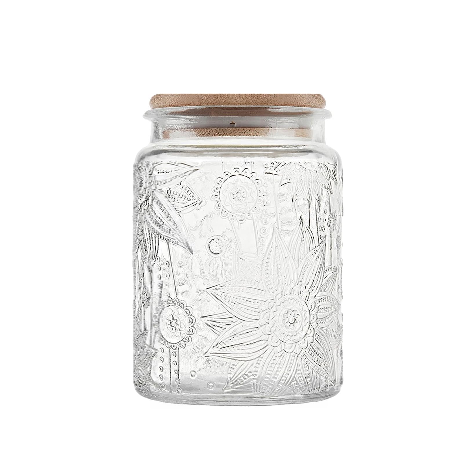 23.7 fl oz Vintage Glass Jar with Bamboo Lid - Airtight Decorative Food Storage Canisters for Kitchen Counter, Ideal for Candy, Sugar, Coffee, Tea, Cute jar(Sunflower*1)