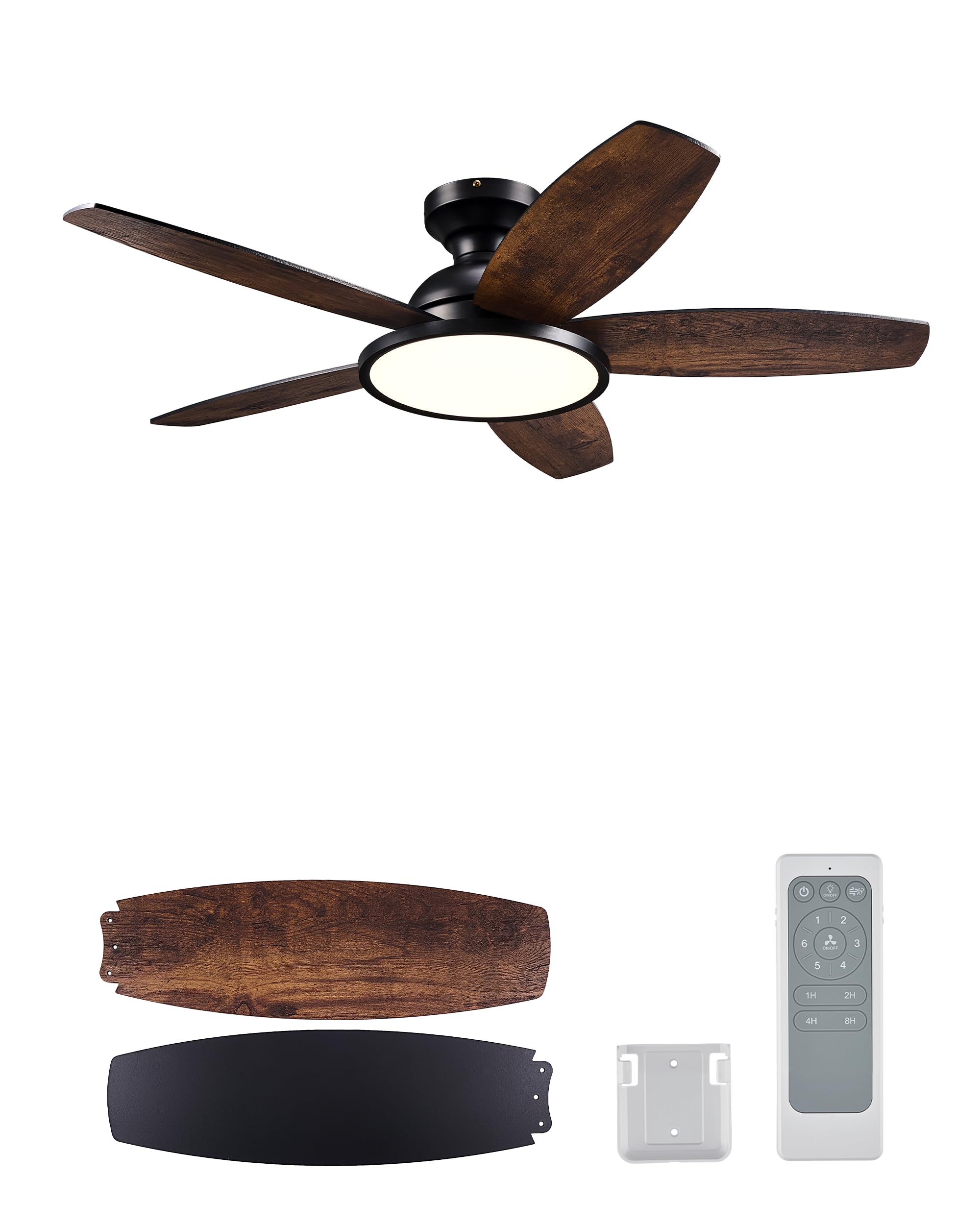 VONLUCE Ceiling Fans with Lights, 42 Inch Ceiling Fan and Remote, Full-spectrum LED Light, 3CCT, 6-Speeds Noiseless Reversible DC Motor, Modern Flush Mount Ceiling Fan for Farmhouse Bedroom Indoor