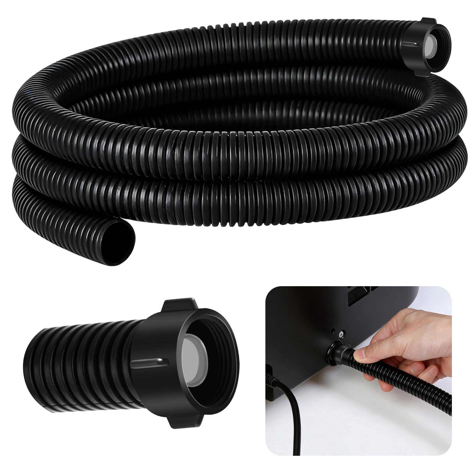 Dehumidifier Drain Hose 3/4 Inches FHT Connection with Rust-Resistant PE Connectors Cuttable Drainage Pipe Replacement Hose for Most Brand of Dehumidifiers, 5 Feet Black