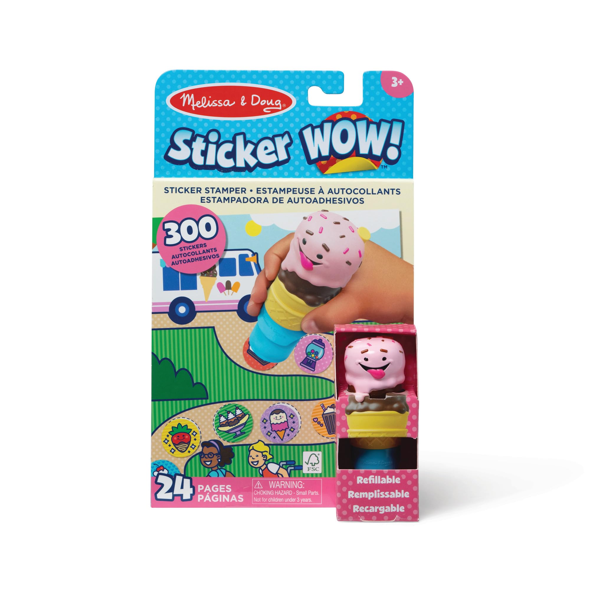 Melissa & Doug Sticker Wow!™ 24-Page Activity Pad and Sticker Stamper, 300 Stickers, Arts and Crafts Fidget Toy Collectible Character – Ice Cream - for Kids Ages 3+ - FSC Certified