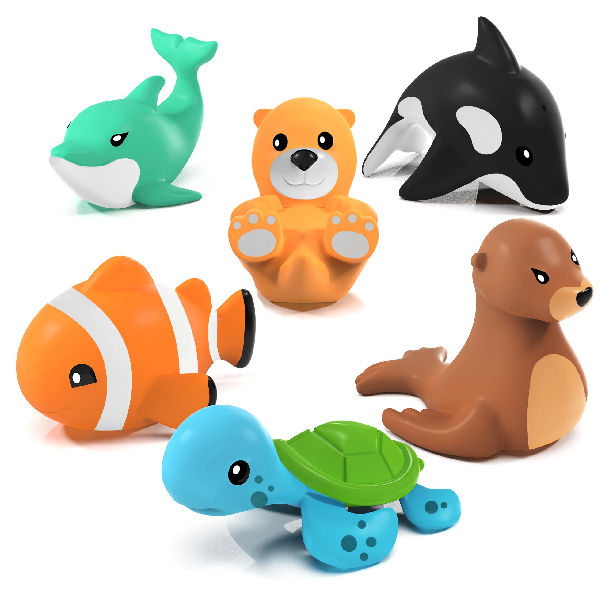 Tub Works® Marine™ Mold Free Bath Toys, 6 Pack | Sealed, No Hole Bath Toys Design Keeps Moisture Out | Soft, Squeezable & Float on Water | Easy-Grip Baby & Toddler Bath Toy Set | Great Baby Pool Toys