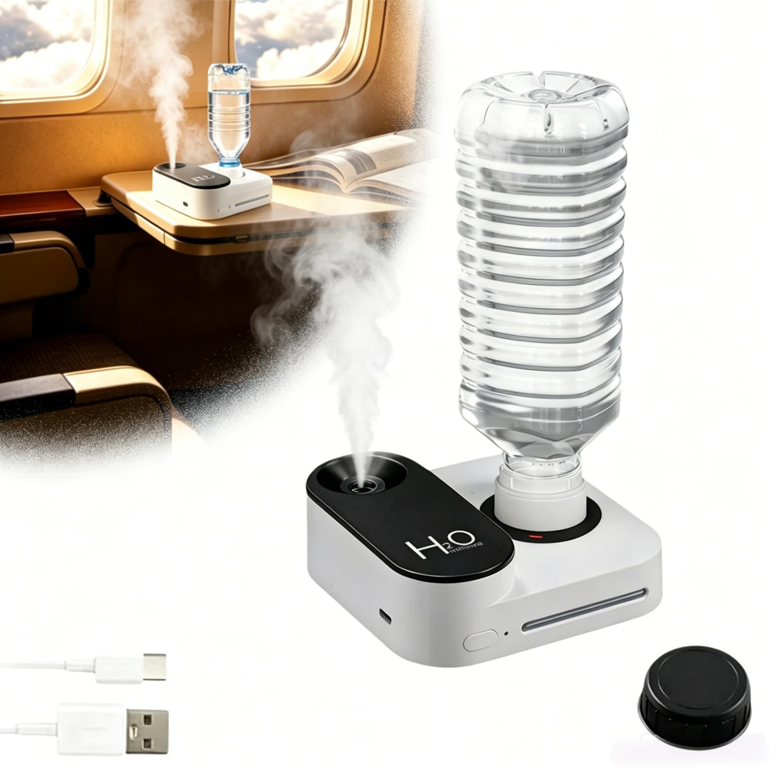 Portable Desk Nano Humidifier for Travel with Auto Shut-Off Nightlight USB Rechargeable Large Spray Quiet 23dB for Home Office Car Hotel Plant Bedroom