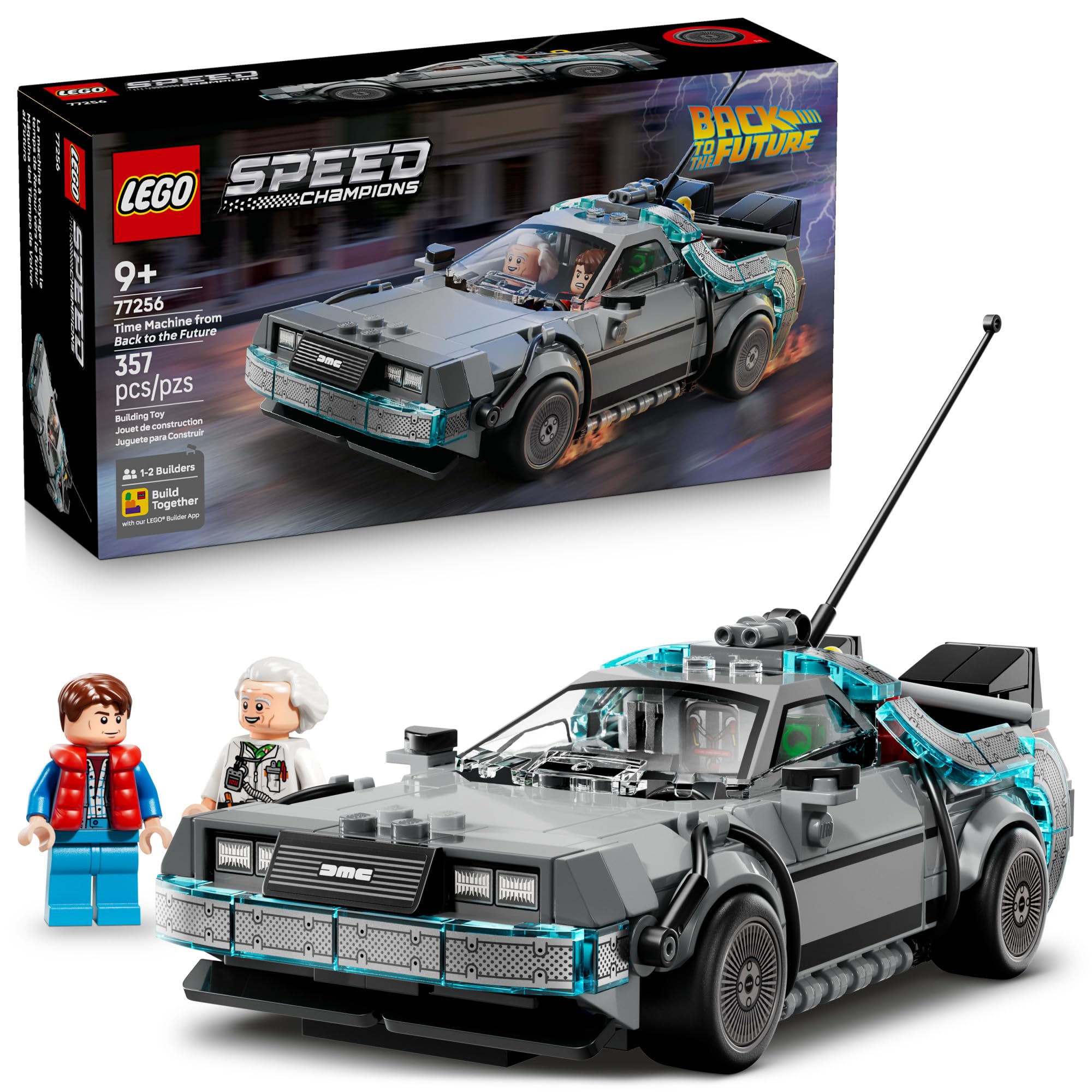 LEGO Speed Champions Time Machine from Back to The Future Building Toy for Kids - Pretend Play & Display Car Toy W/ 2 Build Modes for Boys & Girls, Ages 9+ - Gift for Father's Day - 77256