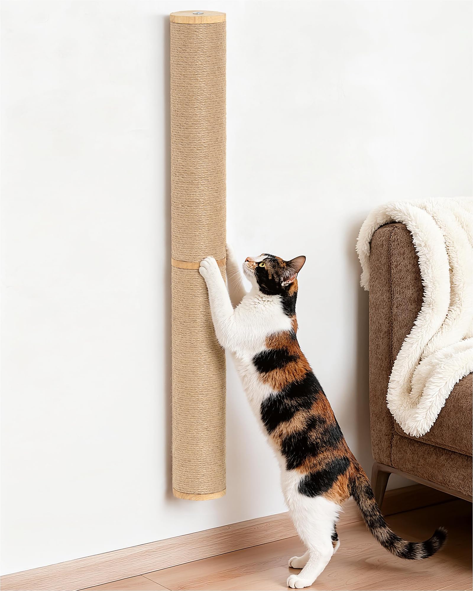 Aechonow 34" Cat Scratching Post on Wall for Large Cats, Wall Mounted Wood Cat Scratcher Furniture for Indoor Cats, Tall and Sturdy Corner Climbing Pole