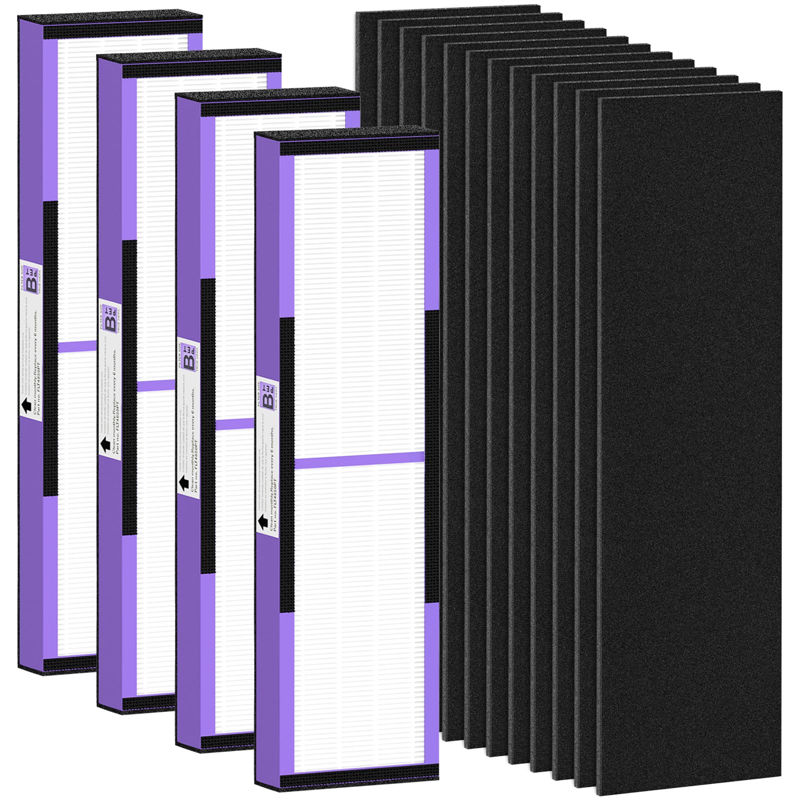 4+12 Pack FLT4850PT Hepa Filter B Replacement for G-Guardian AC4825 AC4800 AC4900 AC4850PT AC4300 CDAP4500 and More, 4 Hepa Pet Care Filters & 12 Activated Carbon Pre-Filters, #FLT4825