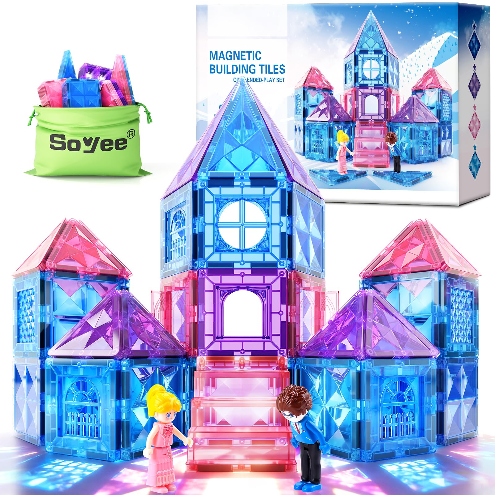 Diamond Magnetic Building Blocks for Kids - Princess Castle Magnetic Tiles Toys for 3-8 Year Old Girls & Boys - 3 4 5 6 Year Old Girl Birthday Xmas Gifts - STEM Educational Toys for Creative Play