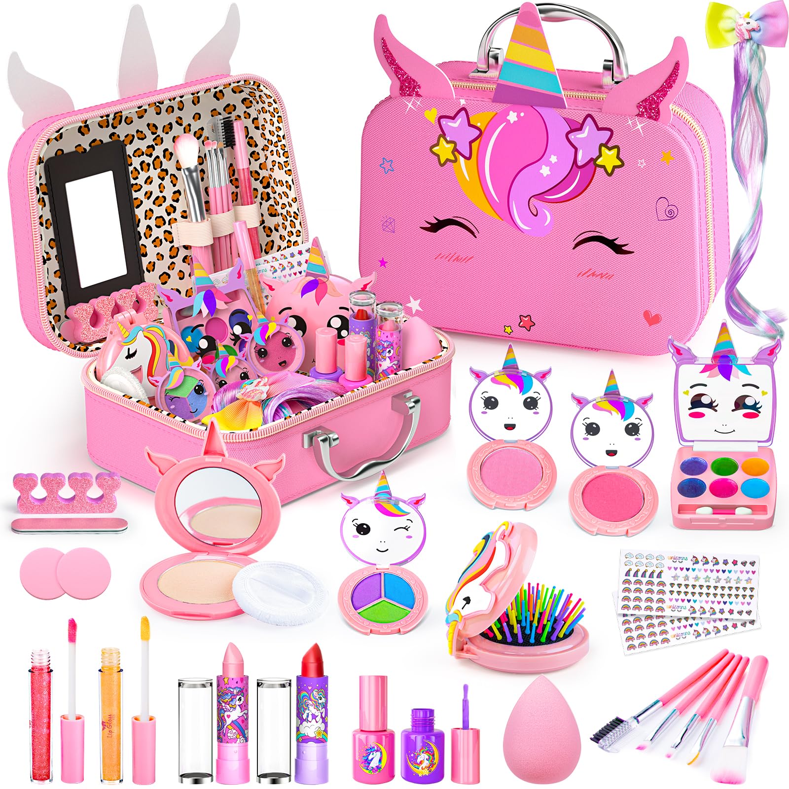 Kids Makeup Kit for Girl - Non-Toxic Kids Washable Makeup Girls Toys, Girls Makeup Kit Princess Toys Real Play Makeup Set Birthday Girls Gift for Ages 3 5 6 7 8 9 10-12 Year Old, Pink